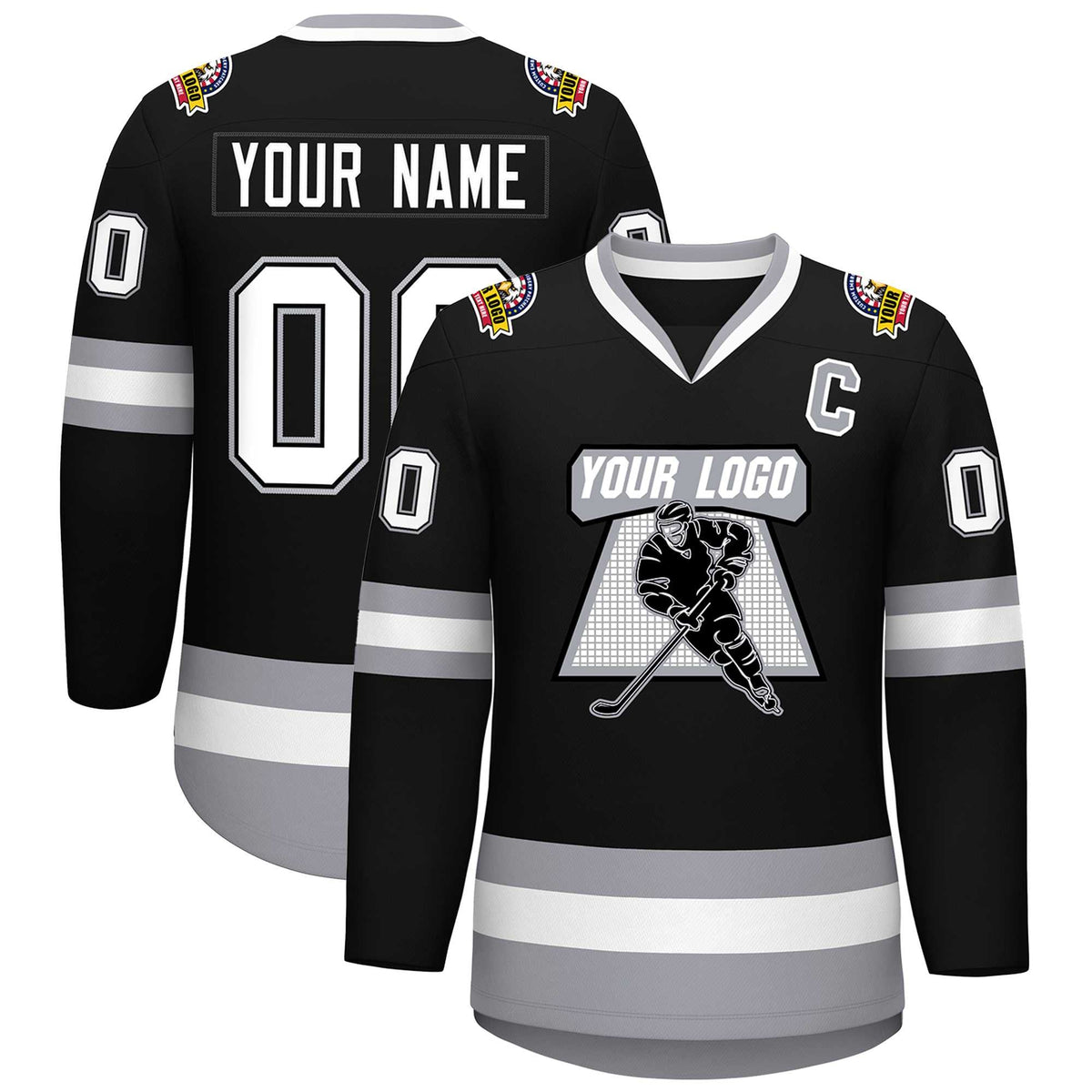Custom Black White Black-Gray Classic Style Hockey Jersey | KXKSHOP