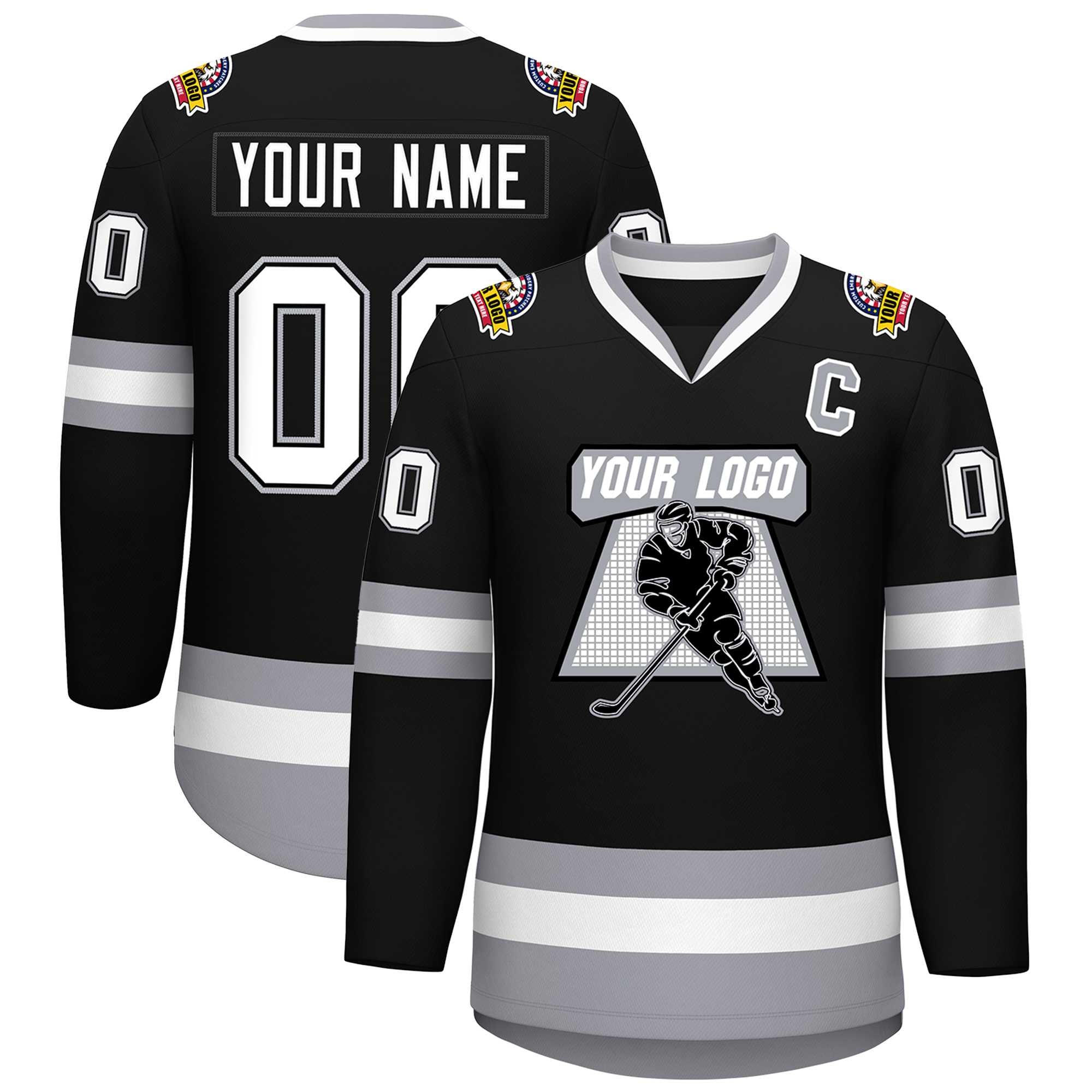 Custom Black White Black-Gray Classic Style Hockey Jersey | KXKSHOP