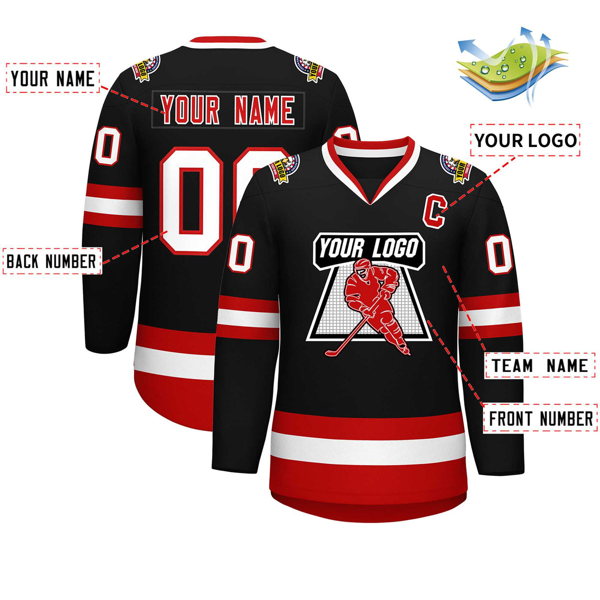 Custom Black White-Red Classic Style Hockey Jersey | KXKSHOP