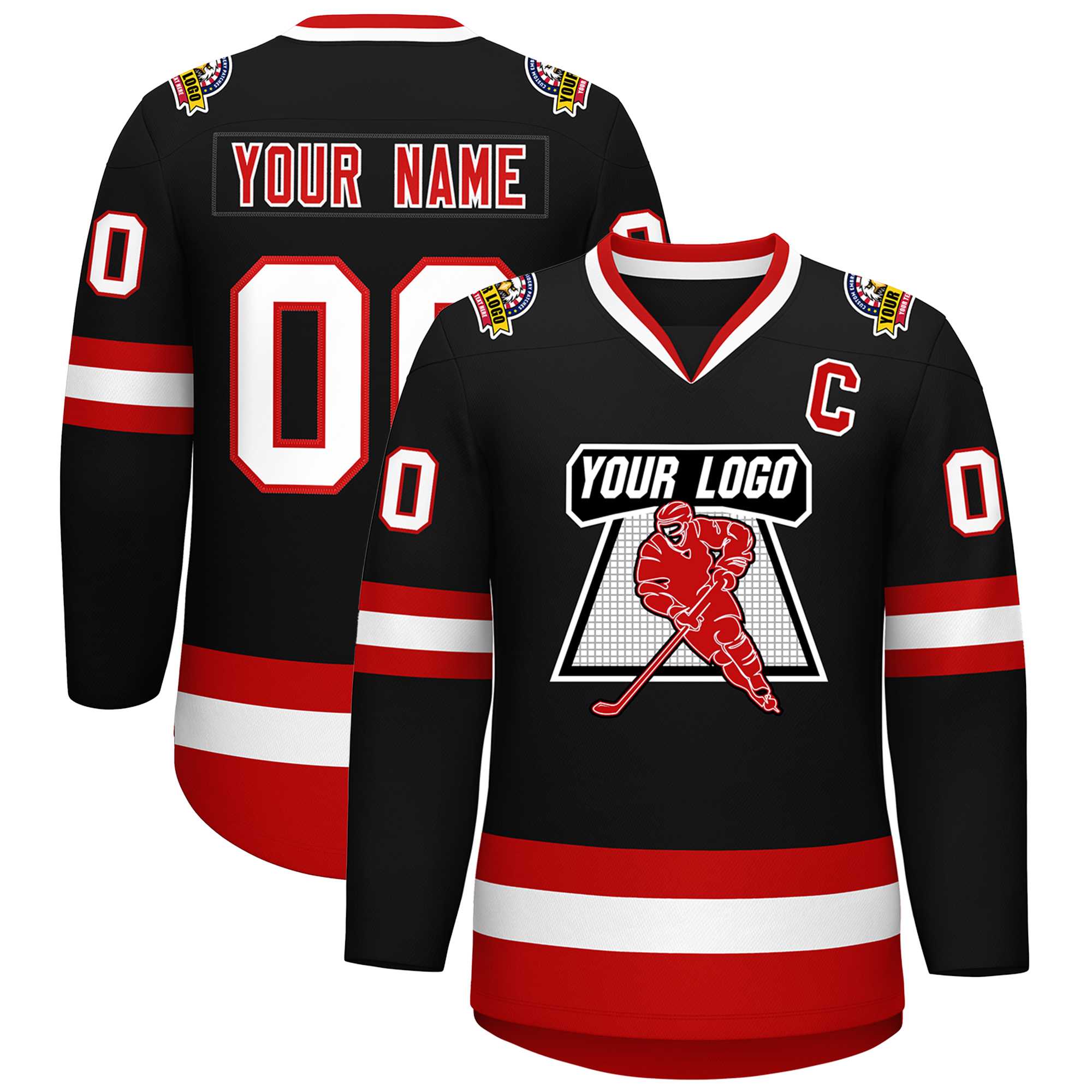 Custom Black White-Red Classic Style Hockey Jersey | KXKSHOP