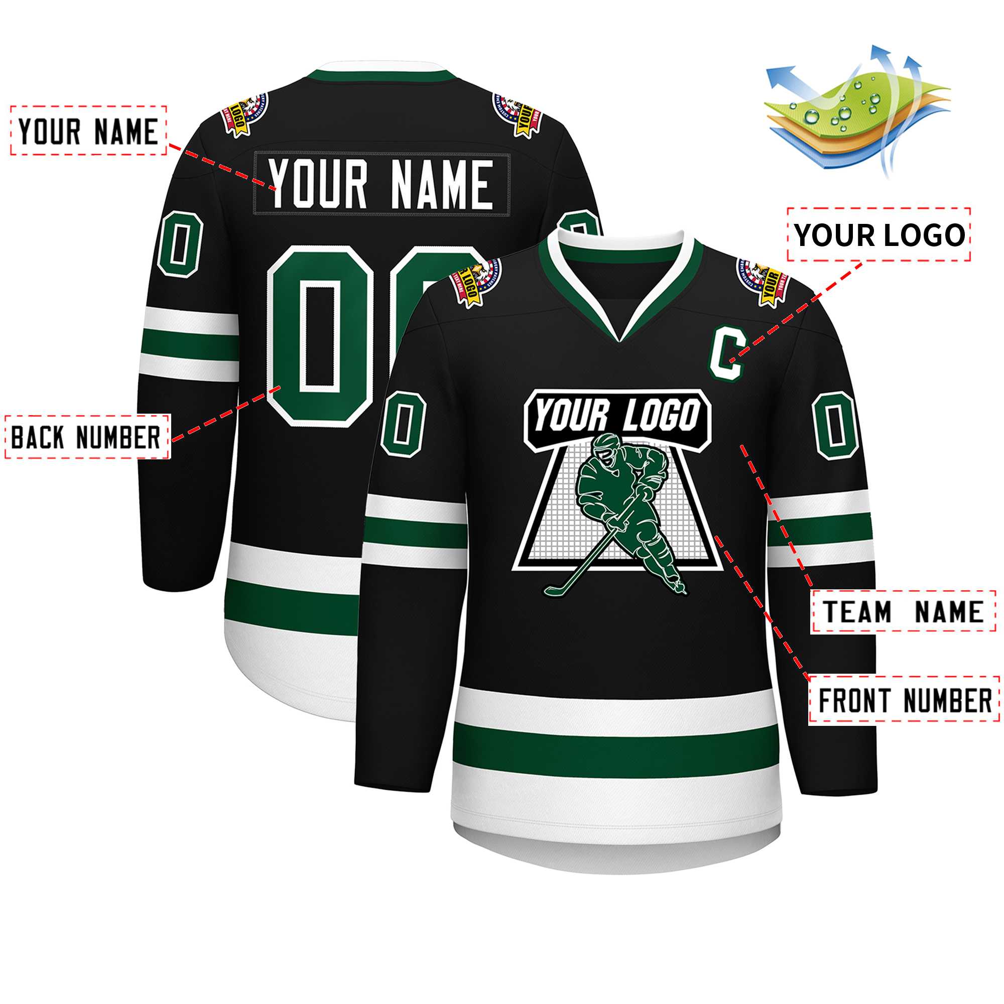 Custom Black Green-White Classic Style Hockey Jersey | KXKSHOP