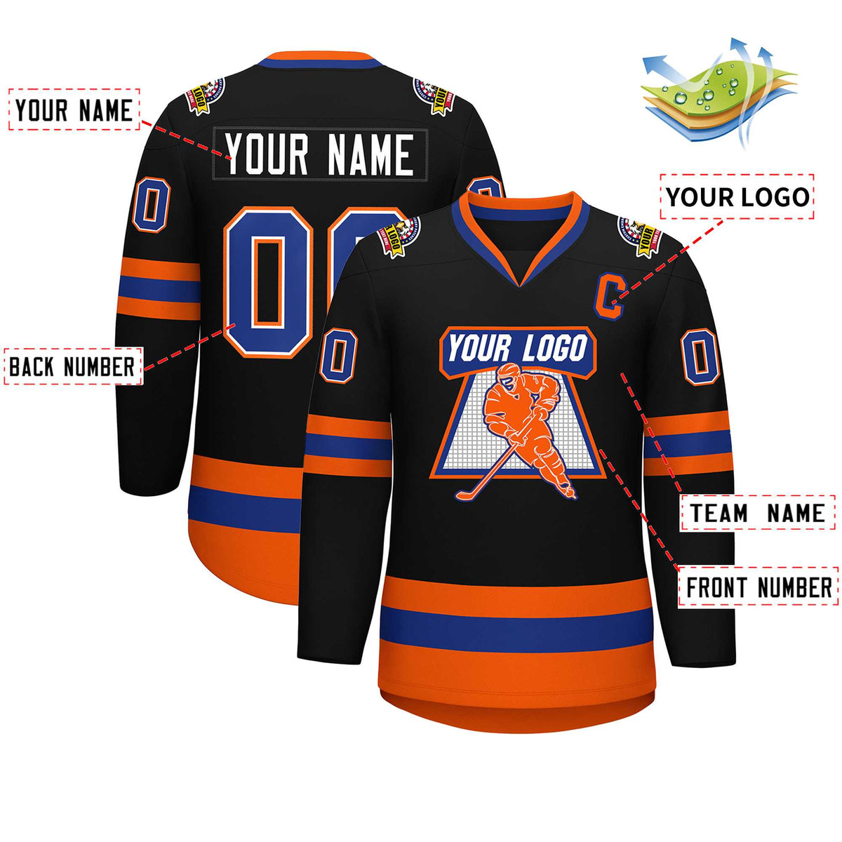 Custom Black Royal White-Orange Classic Style Hockey Jersey | KXKSHOP