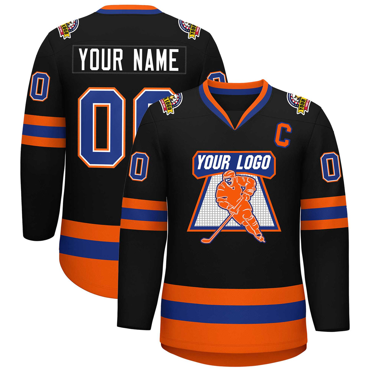Custom Black Royal White-Orange Classic Style Hockey Jersey | KXKSHOP