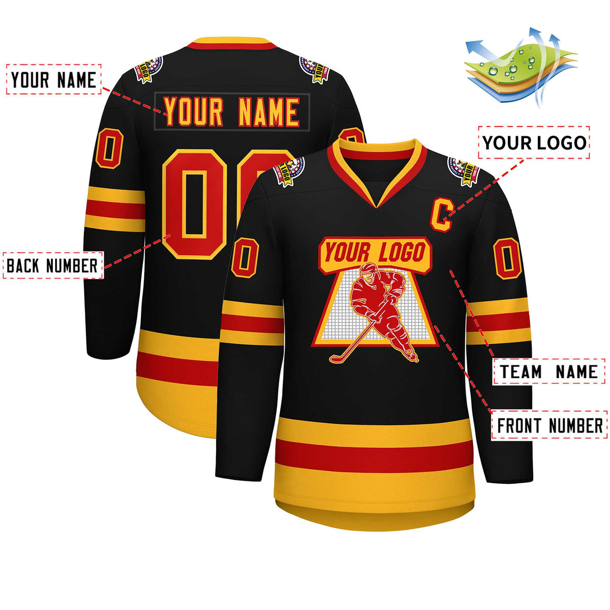 Custom Black Red-Gold Classic Style Hockey Jersey | KXKSHOP