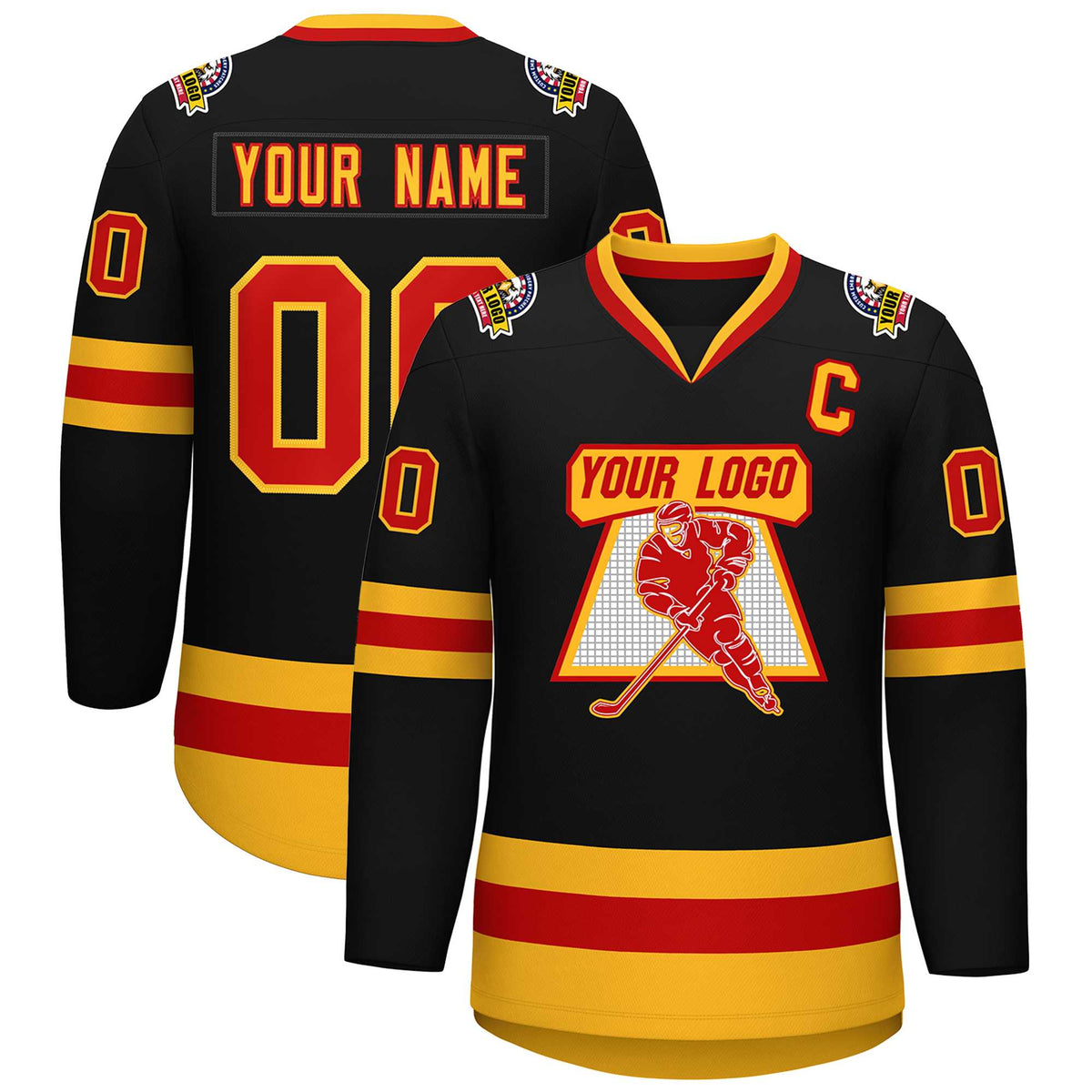 Custom Black Red-Gold Classic Style Hockey Jersey | KXKSHOP