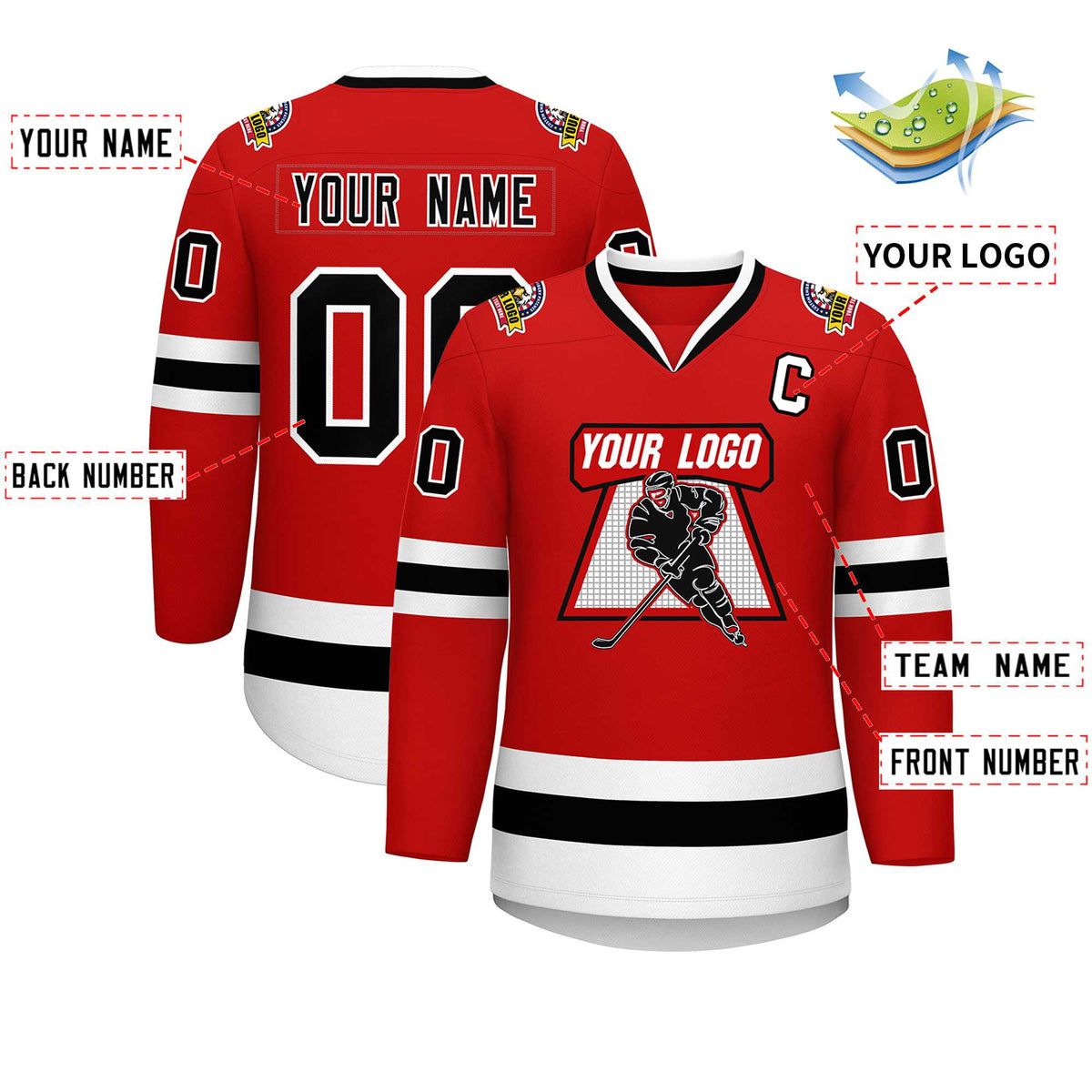 Custom Red Black-White Classic Style Hockey Jersey | KXKSHOP