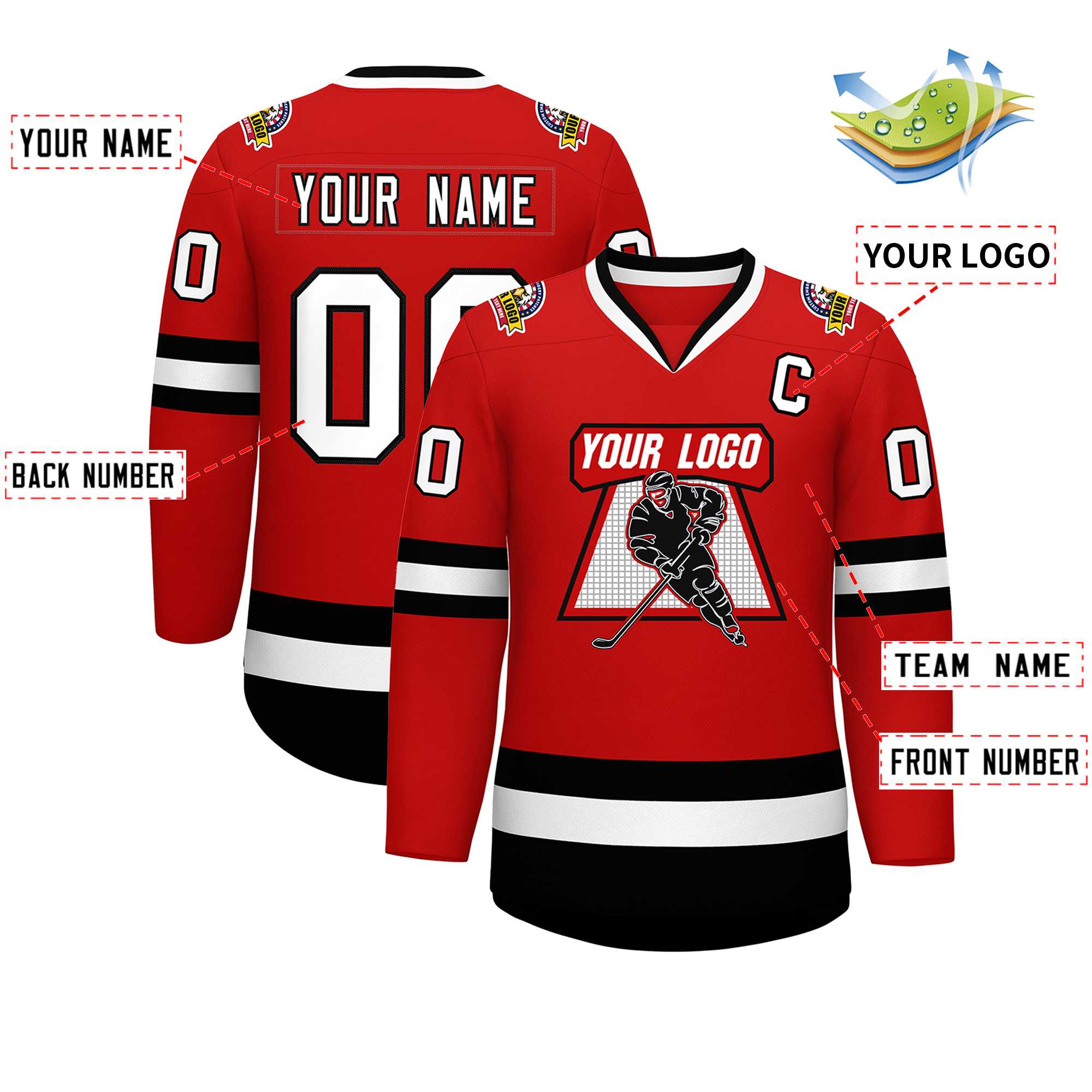 Custom Red White-Black Classic Style Hockey Jersey | KXKSHOP