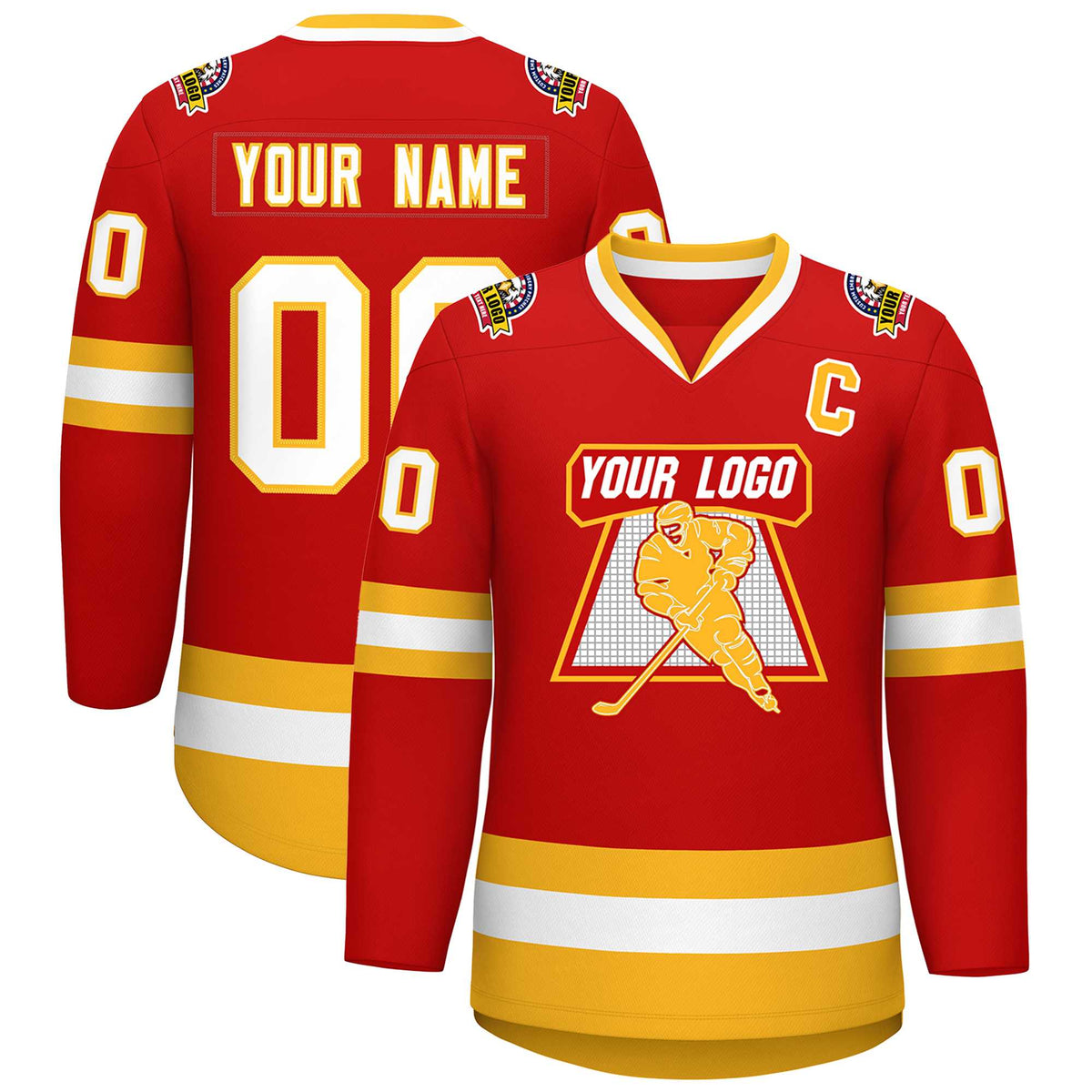 Custom Red White-Gold Classic Style Hockey Jersey | KXKSHOP