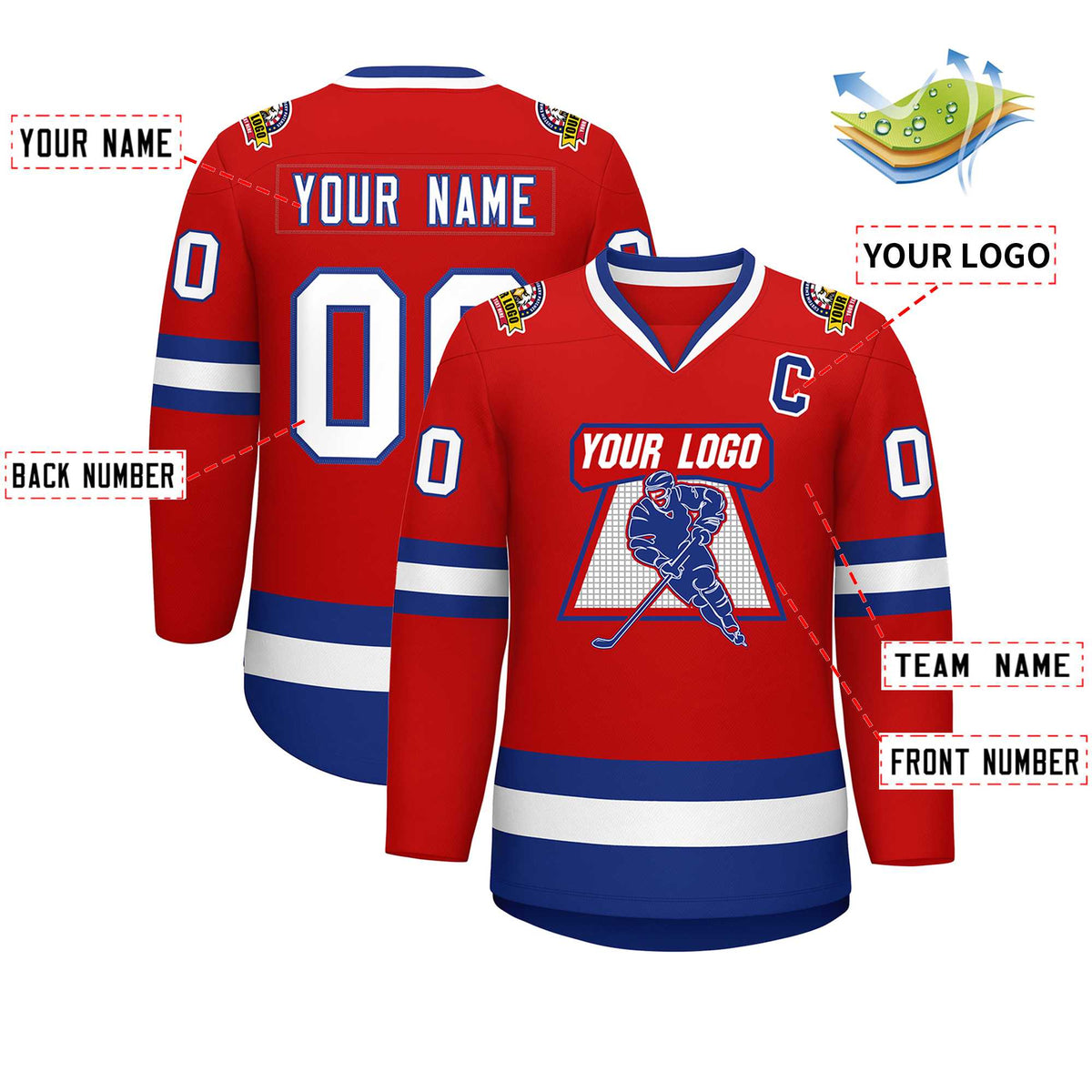 Custom Red White-Royal Classic Style Hockey Jersey | KXKSHOP