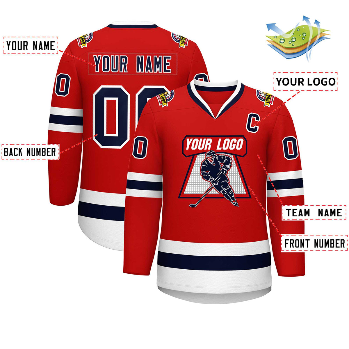 Custom Red Navy-White Classic Style Hockey Jersey | KXKSHOP