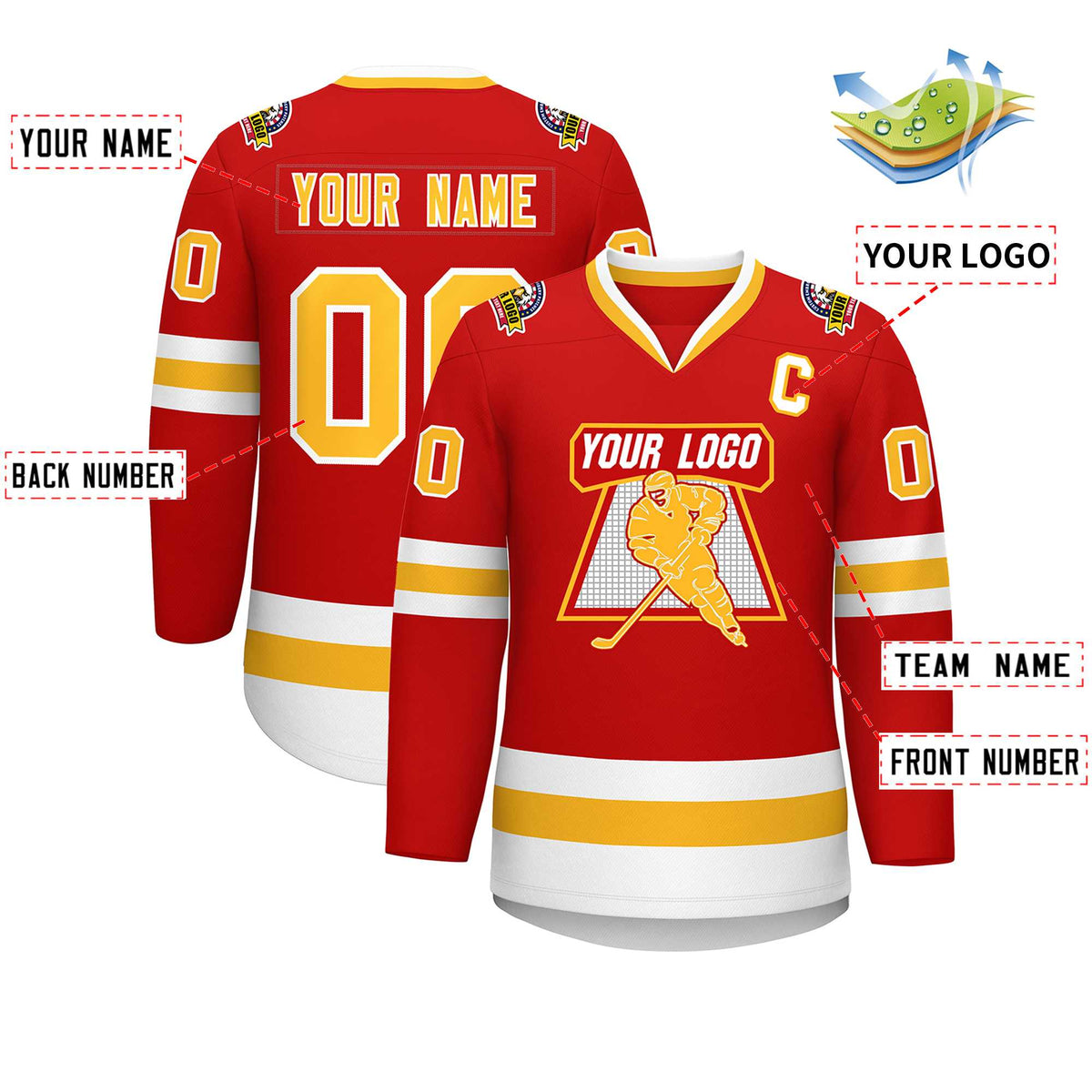 Custom Red Gold-White Classic Style Hockey Jersey | KXKSHOP