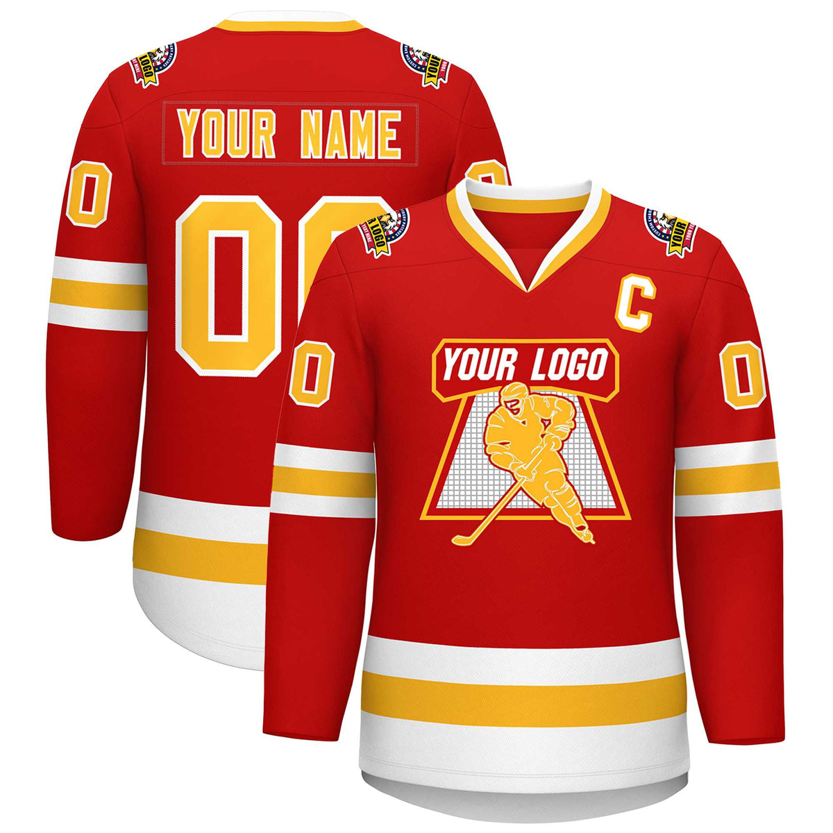 Custom Red Gold-White Classic Style Hockey Jersey | KXKSHOP
