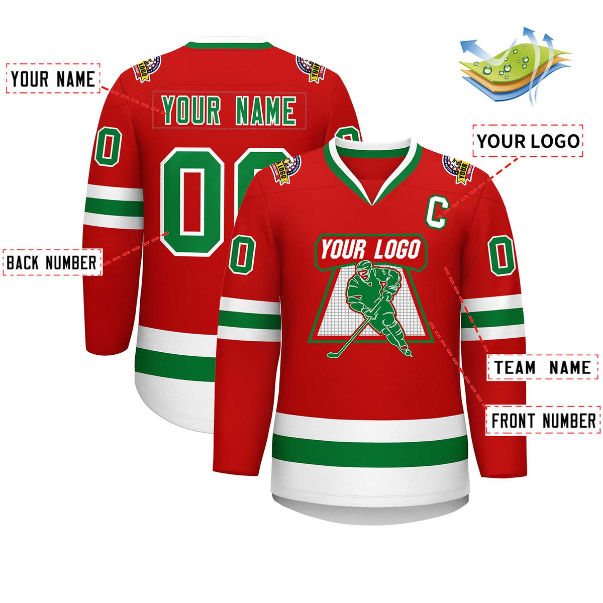 Custom Red Kelly Green-White Classic Style Hockey Jersey | KXKSHOP