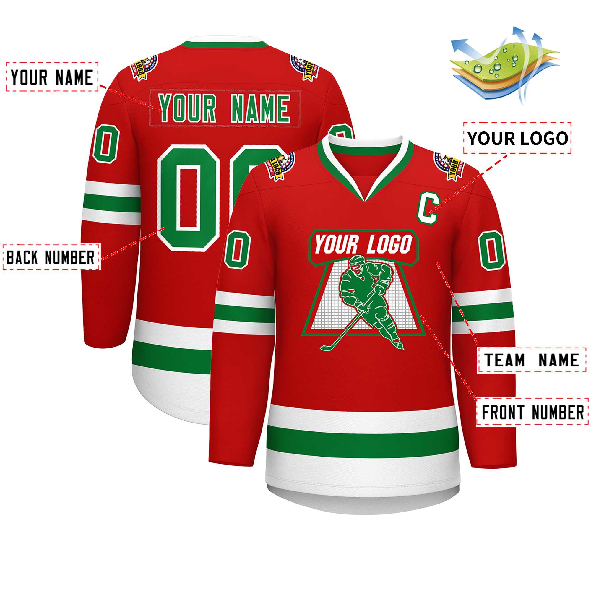 Custom Red Kelly Green-White Classic Style Hockey Jersey | KXKSHOP