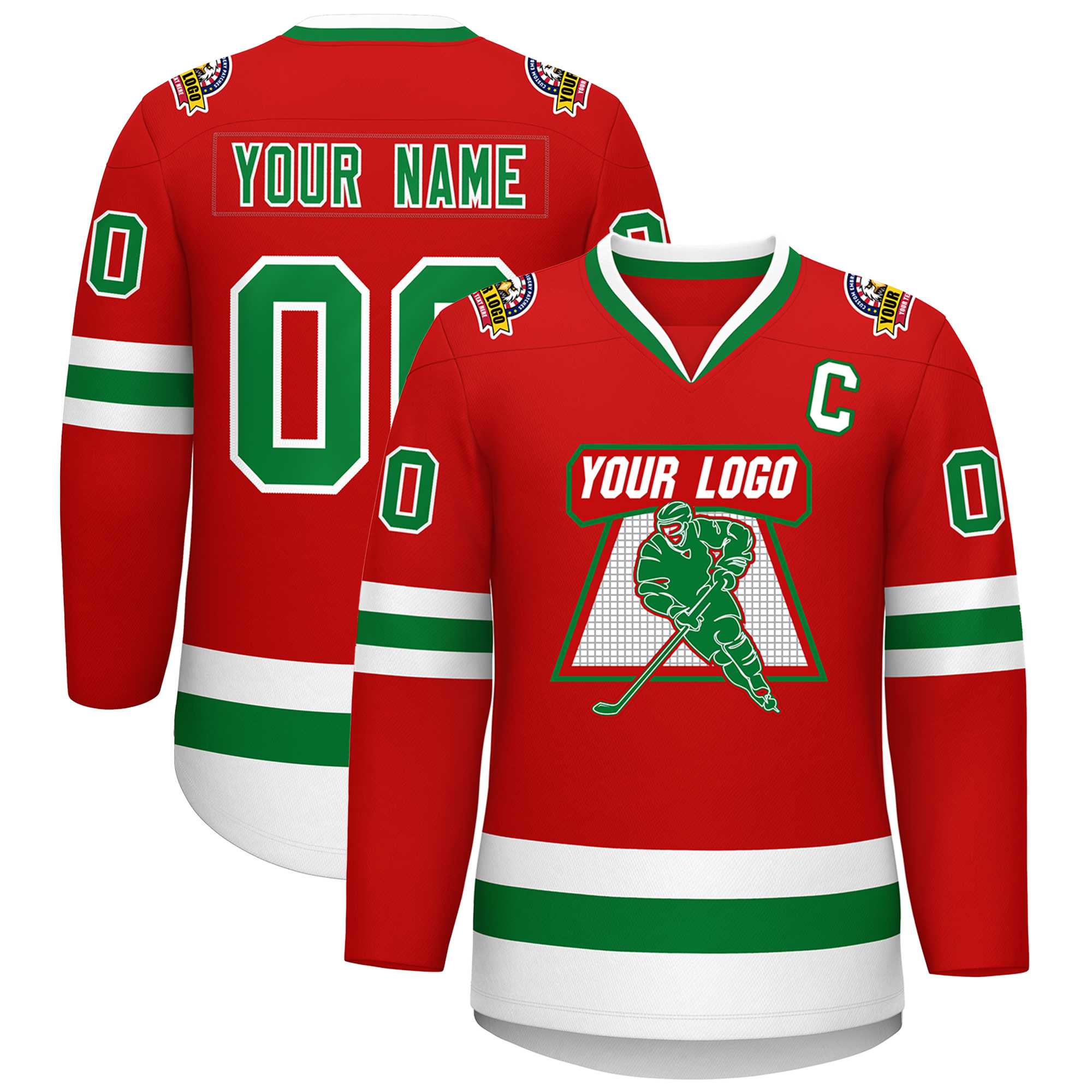 Custom Red Kelly Green-White Classic Style Hockey Jersey | KXKSHOP