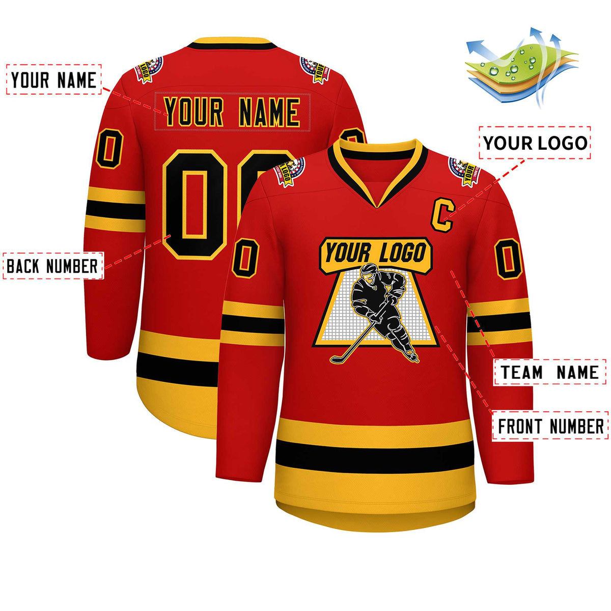 Custom Red Black-Gold Classic Style Hockey Jersey | KXKSHOP