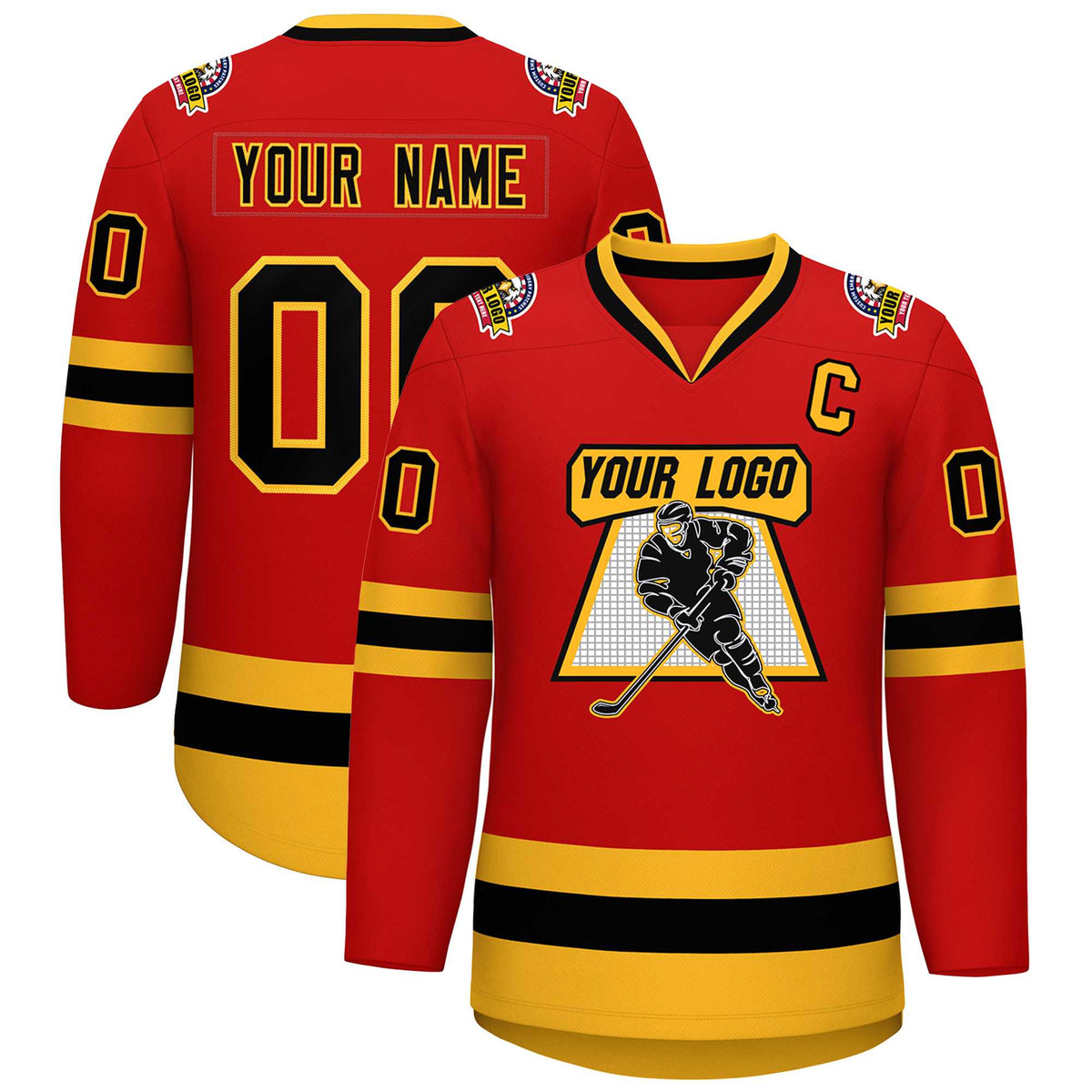 Custom Red Black-Gold Classic Style Hockey Jersey | KXKSHOP