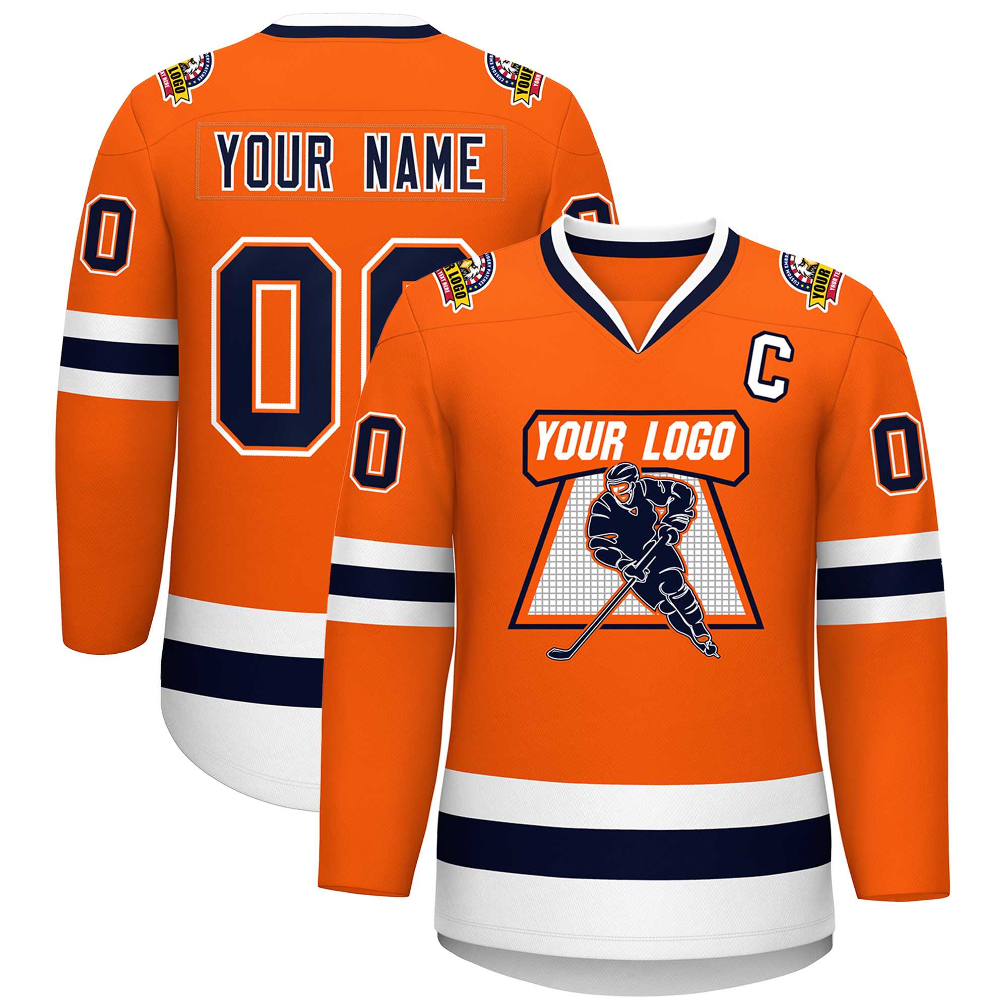 Custom Orange Navy Orange-White Classic Style Hockey Jersey | KXKSHOP
