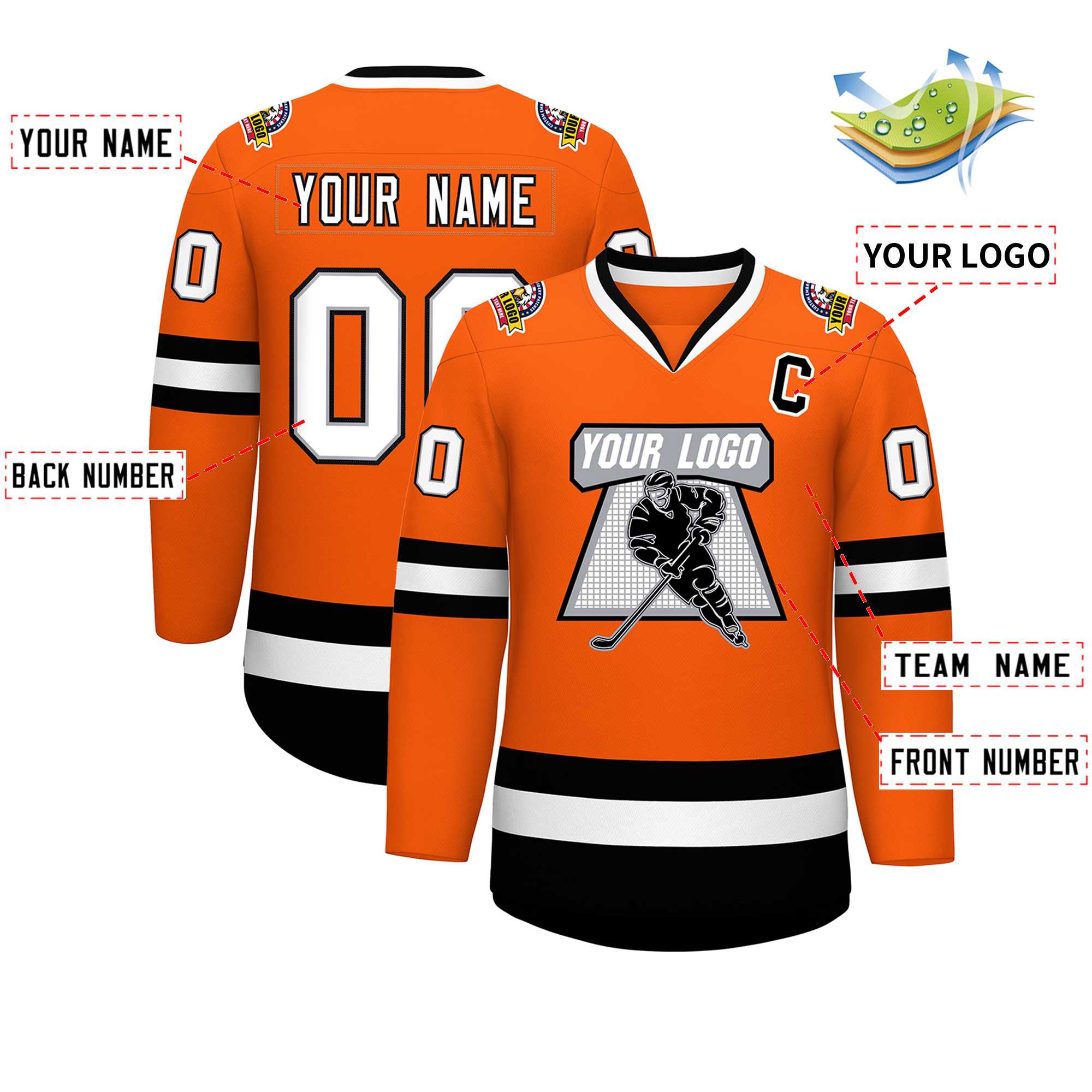 Custom Orange White Gray-Black Classic Style Hockey Jersey | KXKSHOP