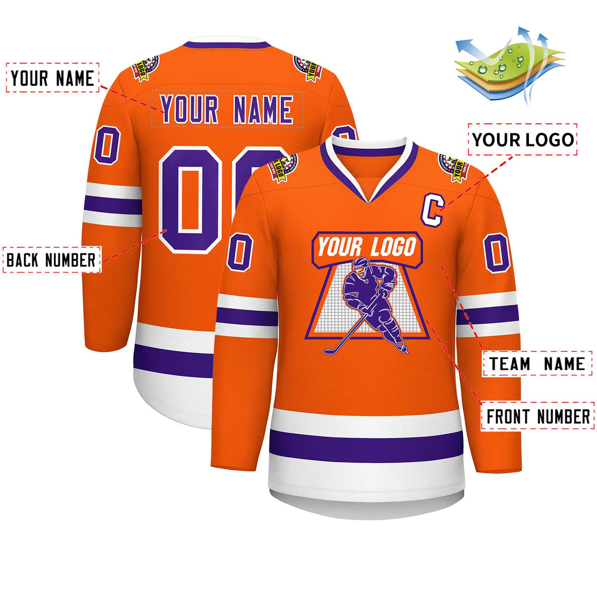 Custom Orange Purple-White Classic Style Hockey Jersey | KXKSHOP