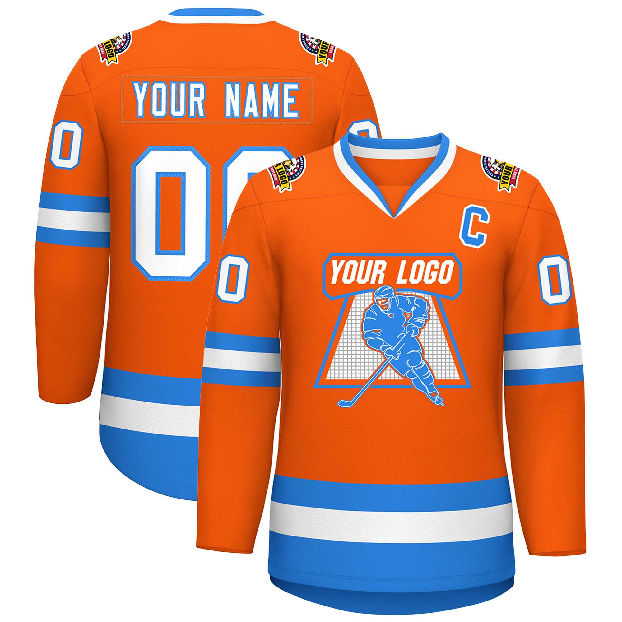 Custom Orange White-Powder Blue Classic Style Hockey Jersey | KXKSHOP