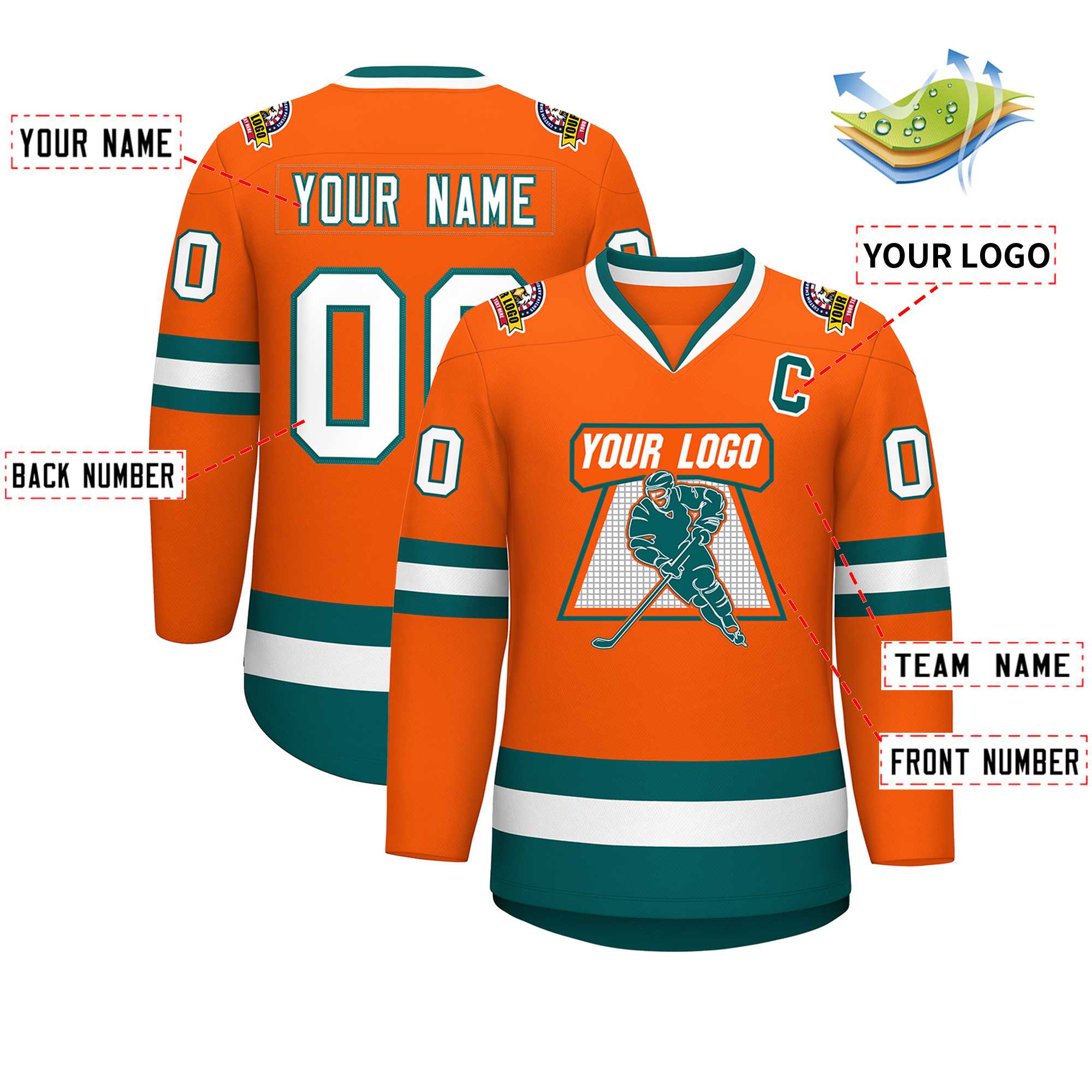 Custom Orange White-Aqua Classic Style Hockey Jersey | KXKSHOP
