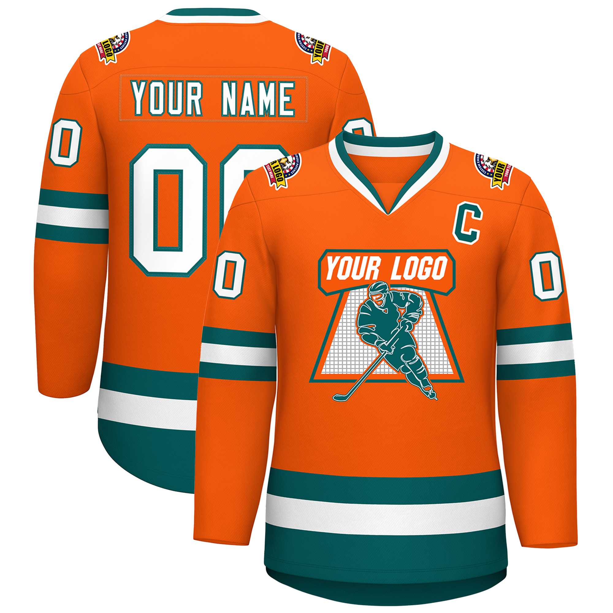 Custom Orange White-Aqua Classic Style Hockey Jersey | KXKSHOP