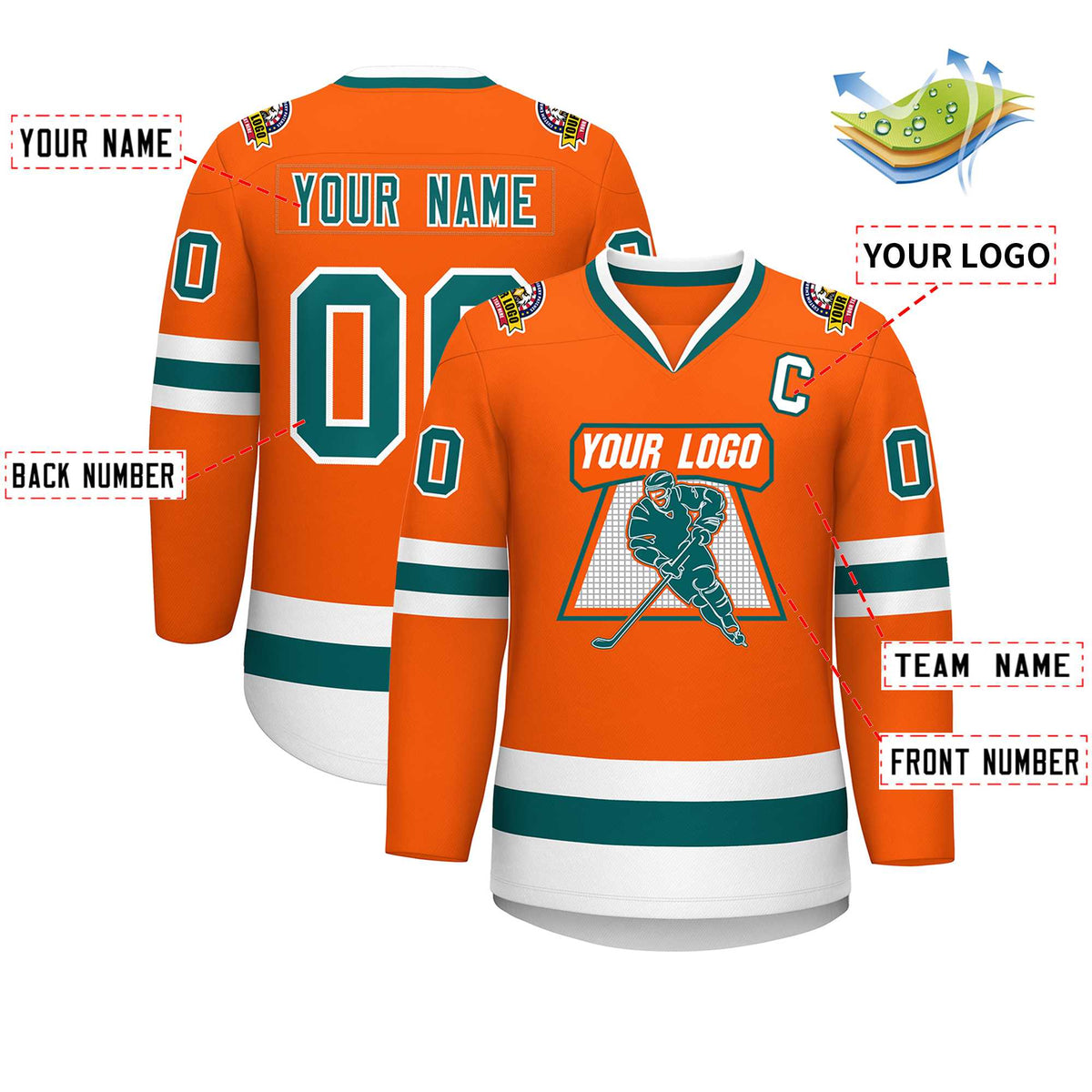 Custom Orange Aqua-White Classic Style Hockey Jersey | KXKSHOP
