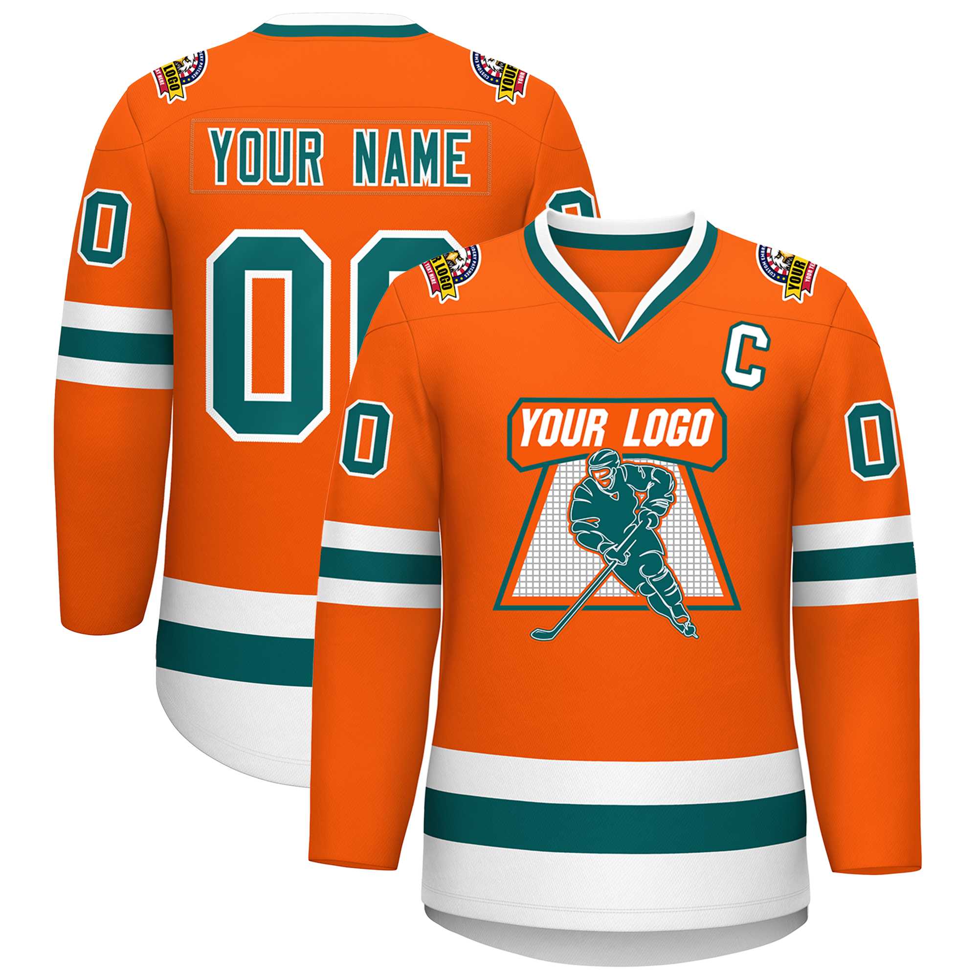 Custom Orange Aqua-White Classic Style Hockey Jersey | KXKSHOP