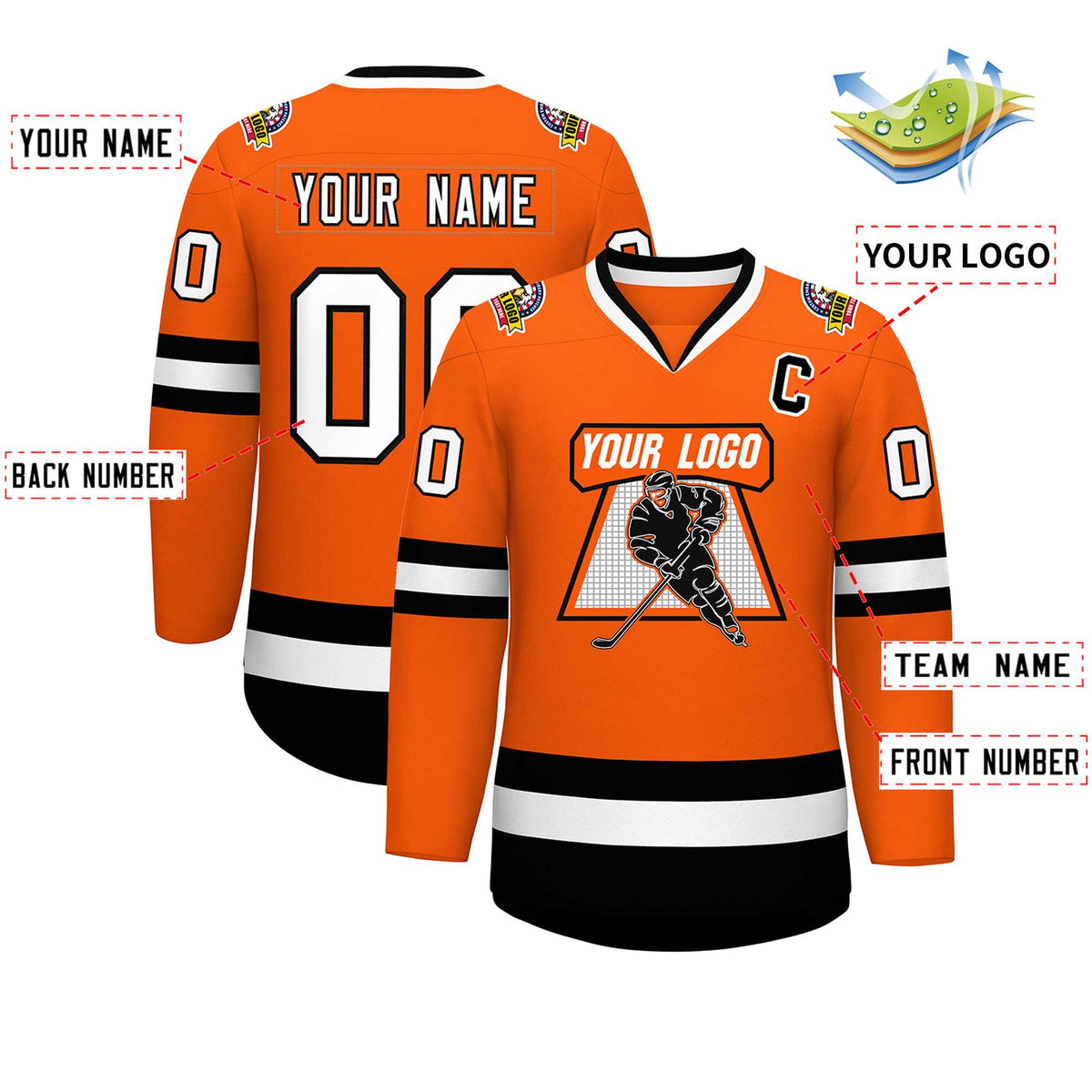 Custom Orange White-Black Classic Style Hockey Jersey | KXKSHOP