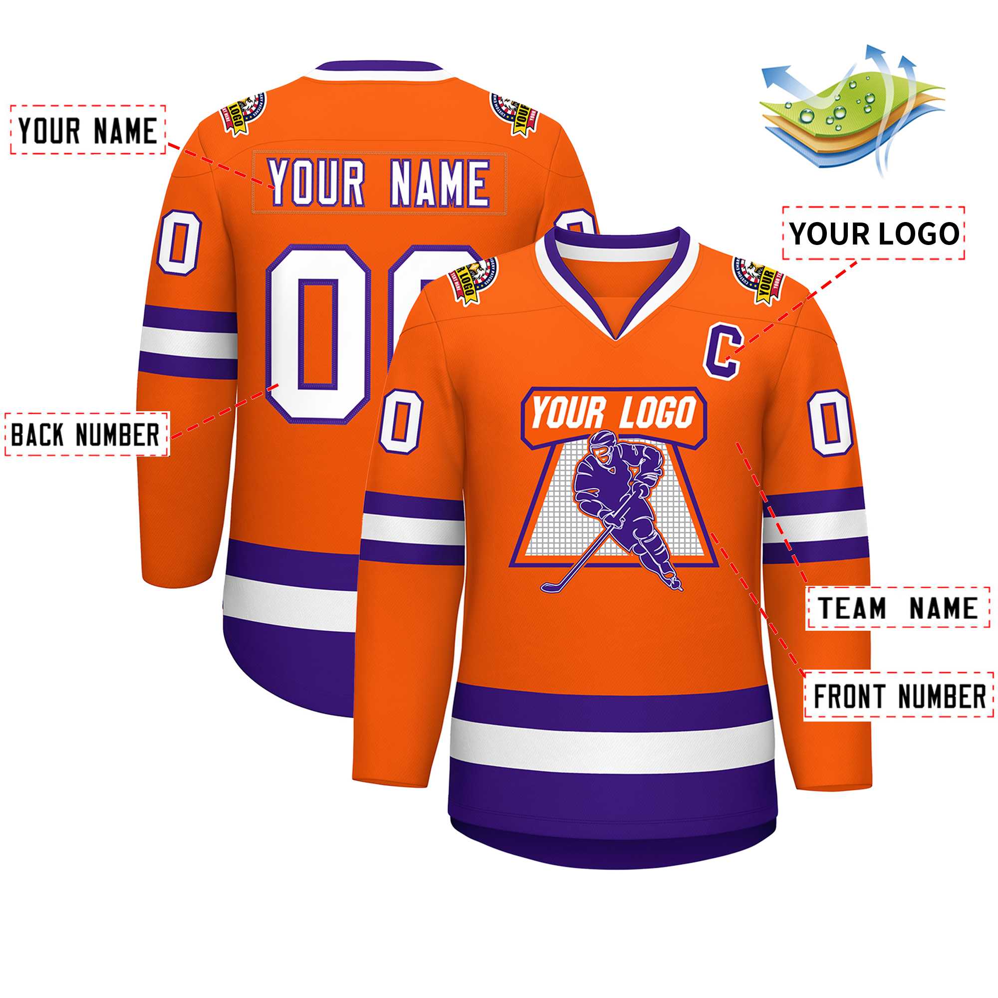 Custom Orange White-Purple Classic Style Hockey Jersey | KXKSHOP