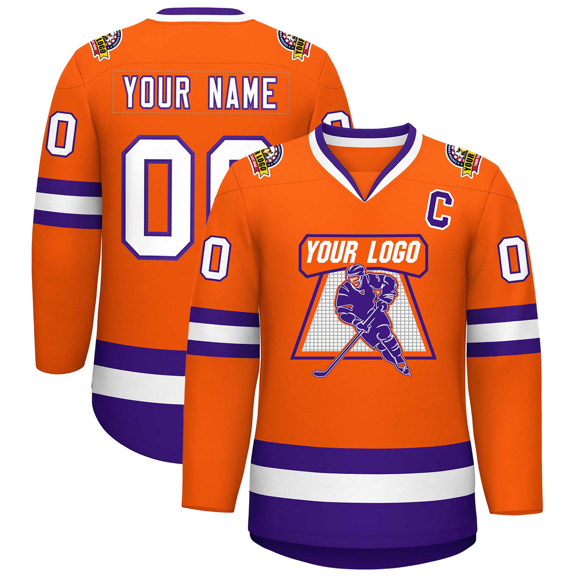 Custom Orange White-Purple Classic Style Hockey Jersey | KXKSHOP