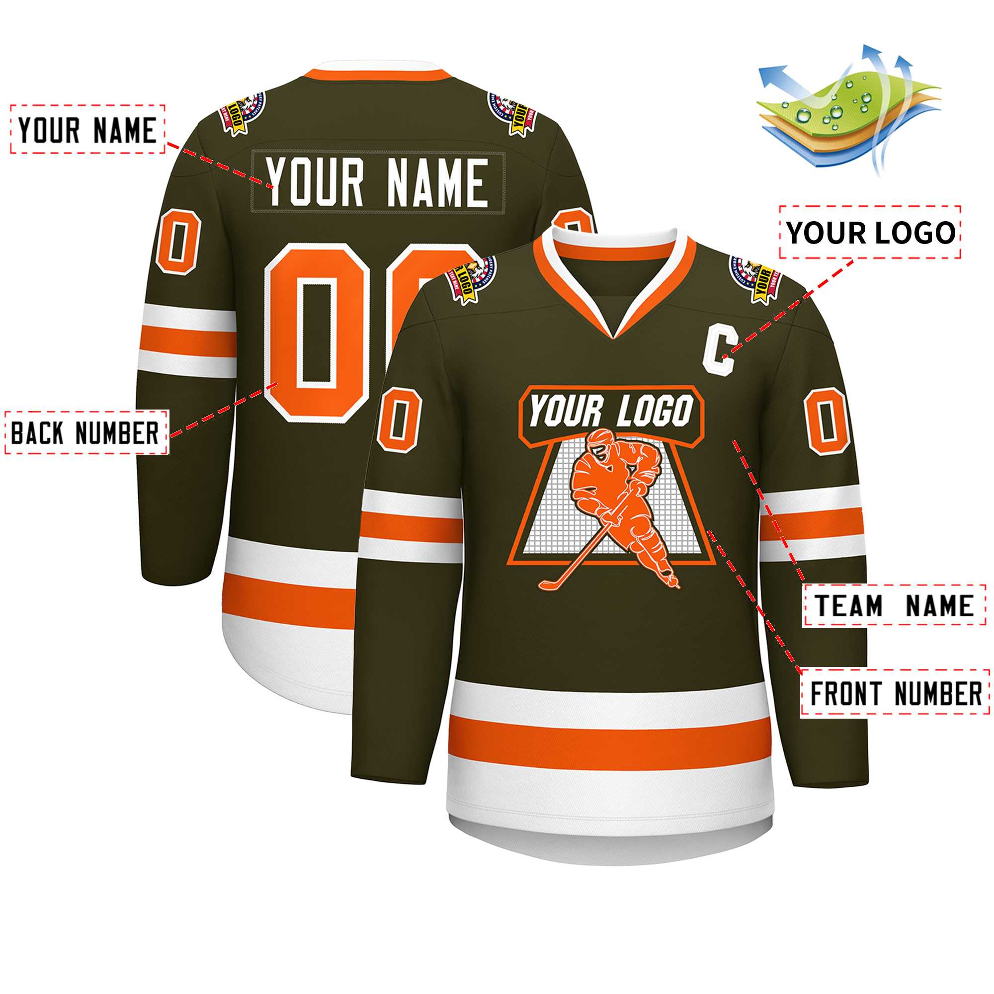 Custom Olive Orange-White Classic Style Hockey Jersey | KXKSHOP