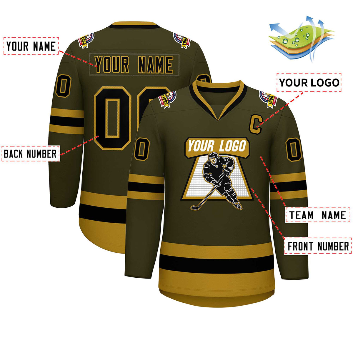 Custom Olive Black-Old Gold Classic Style Hockey Jersey | KXKSHOP