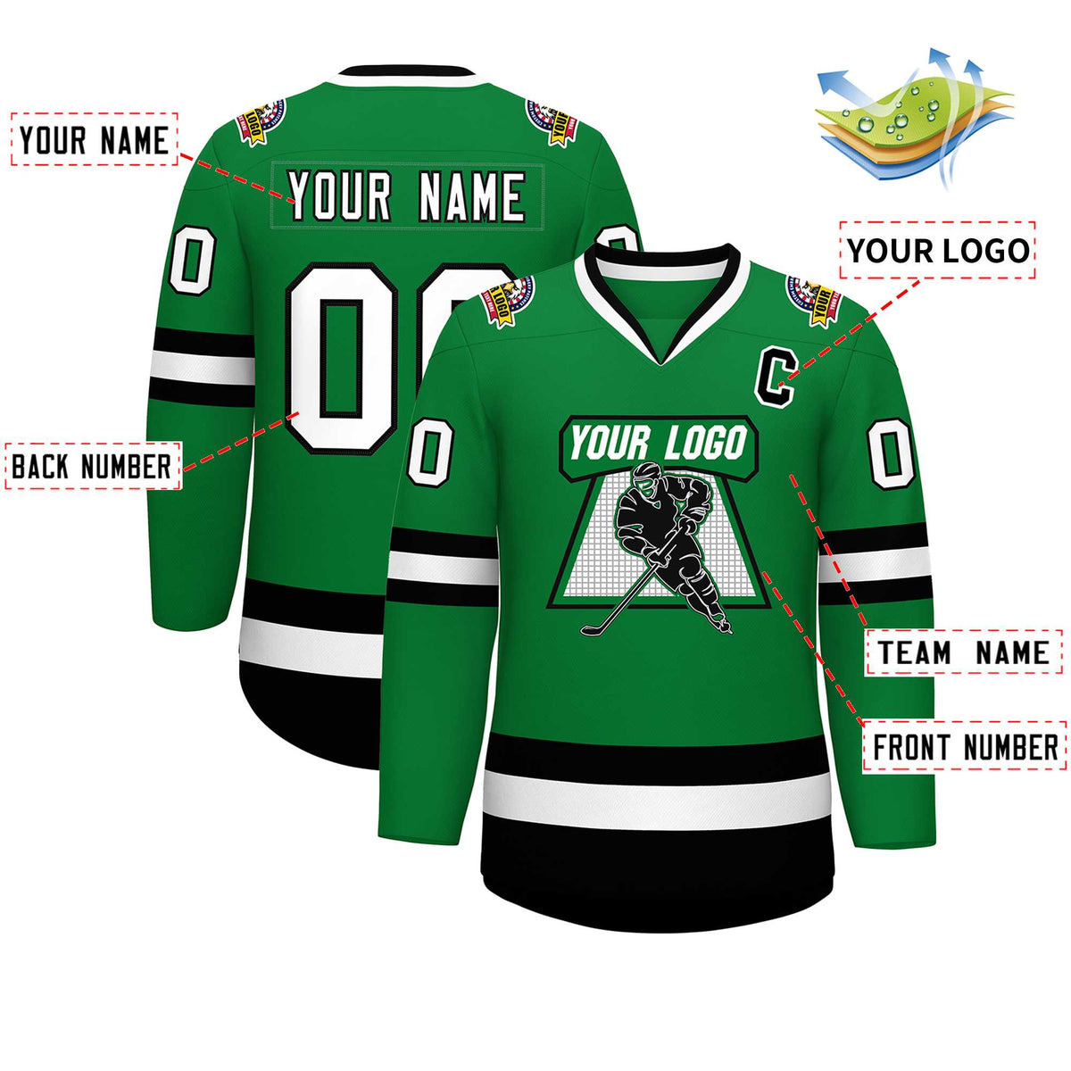 Custom Kelly Green White-Black Classic Style Hockey Jersey | KXKSHOP