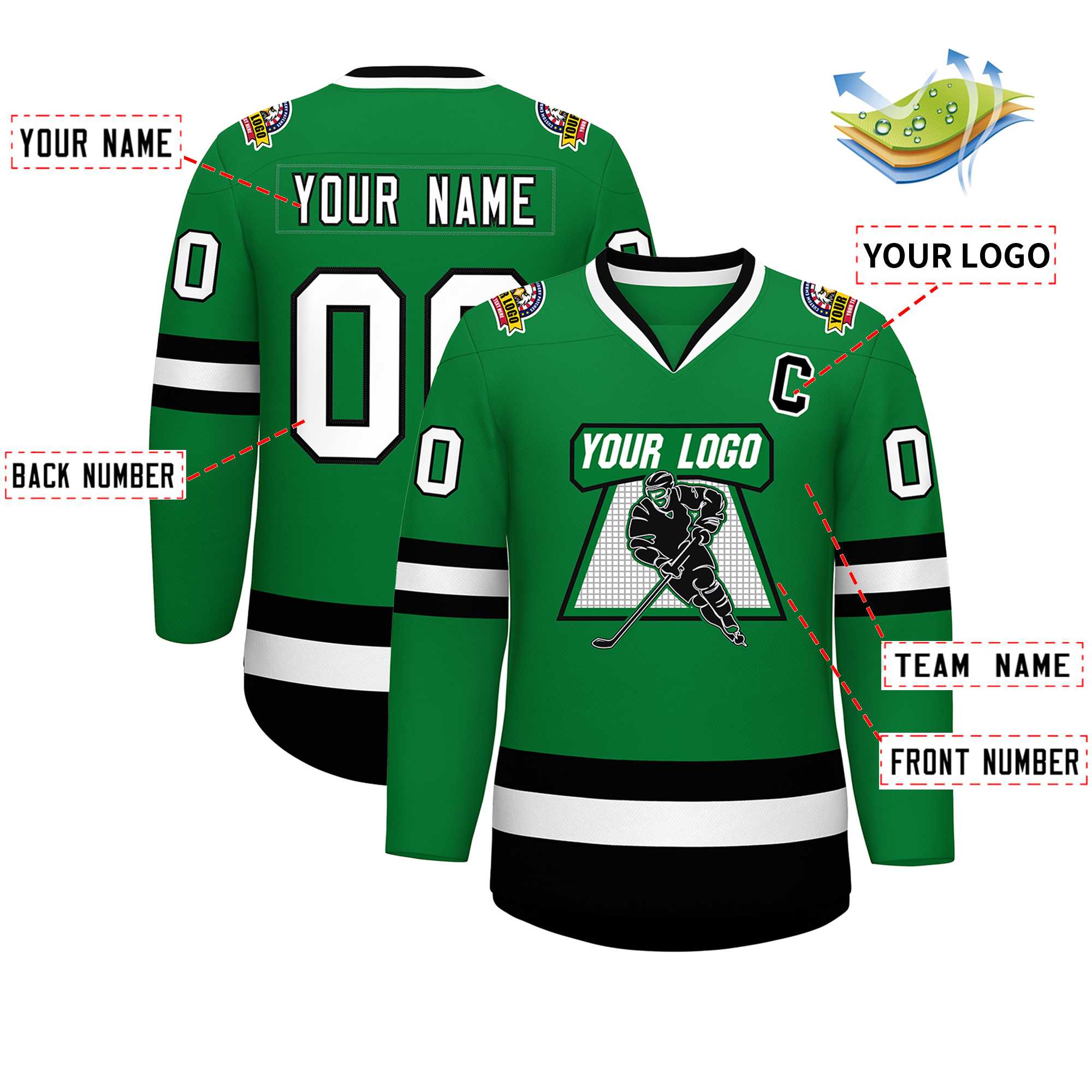 Custom Kelly Green White-Black Classic Style Hockey Jersey | KXKSHOP