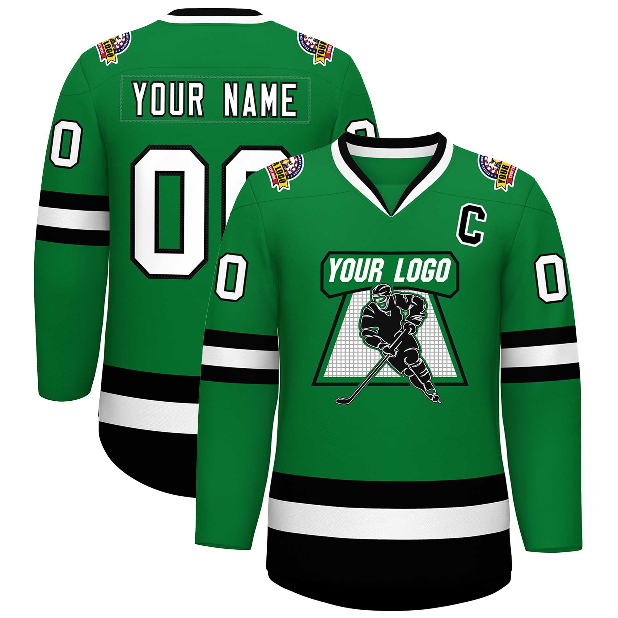 Custom Kelly Green White-Black Classic Style Hockey Jersey | KXKSHOP
