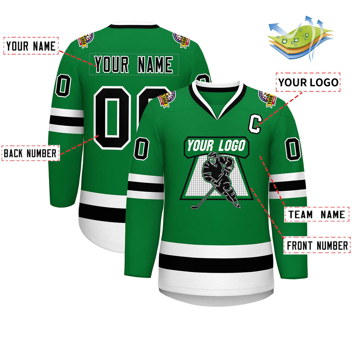 Custom Kelly Green Black-White Classic Style Hockey Jersey | KXKSHOP