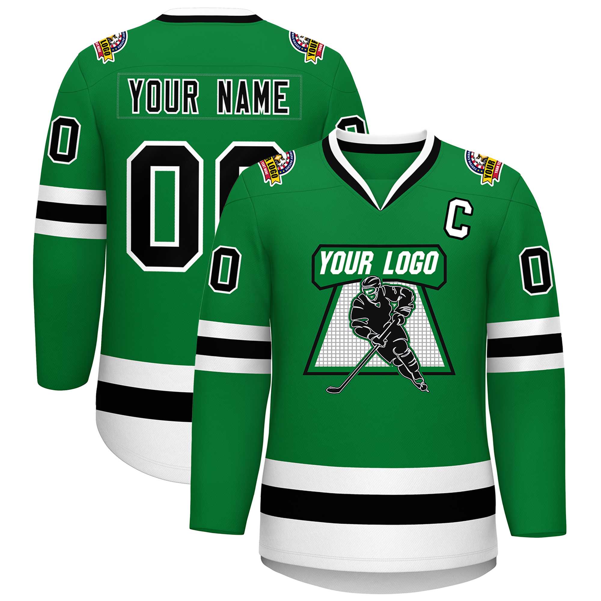 Custom Kelly Green Black-White Classic Style Hockey Jersey | KXKSHOP