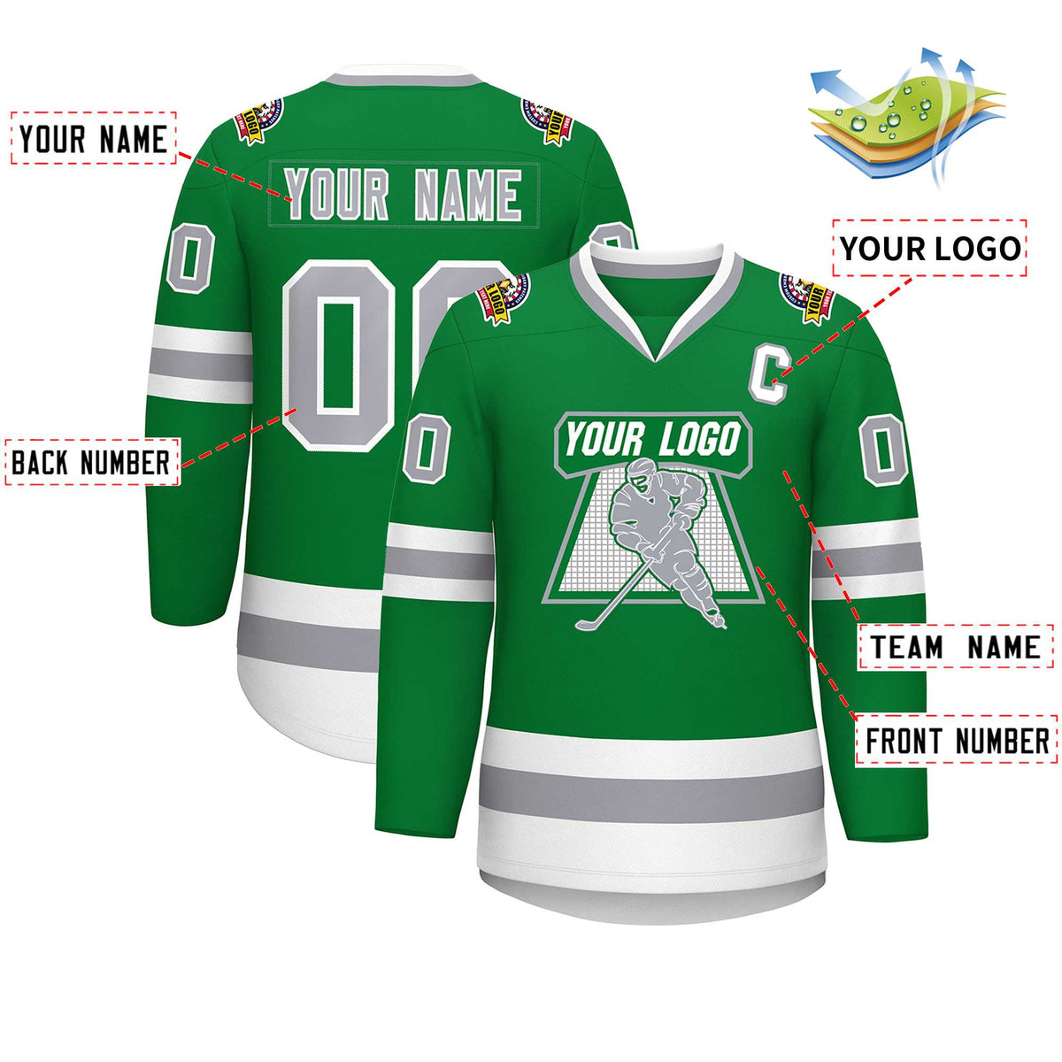 Custom Kelly Green Gray-White Classic Style Hockey Jersey | KXKSHOP