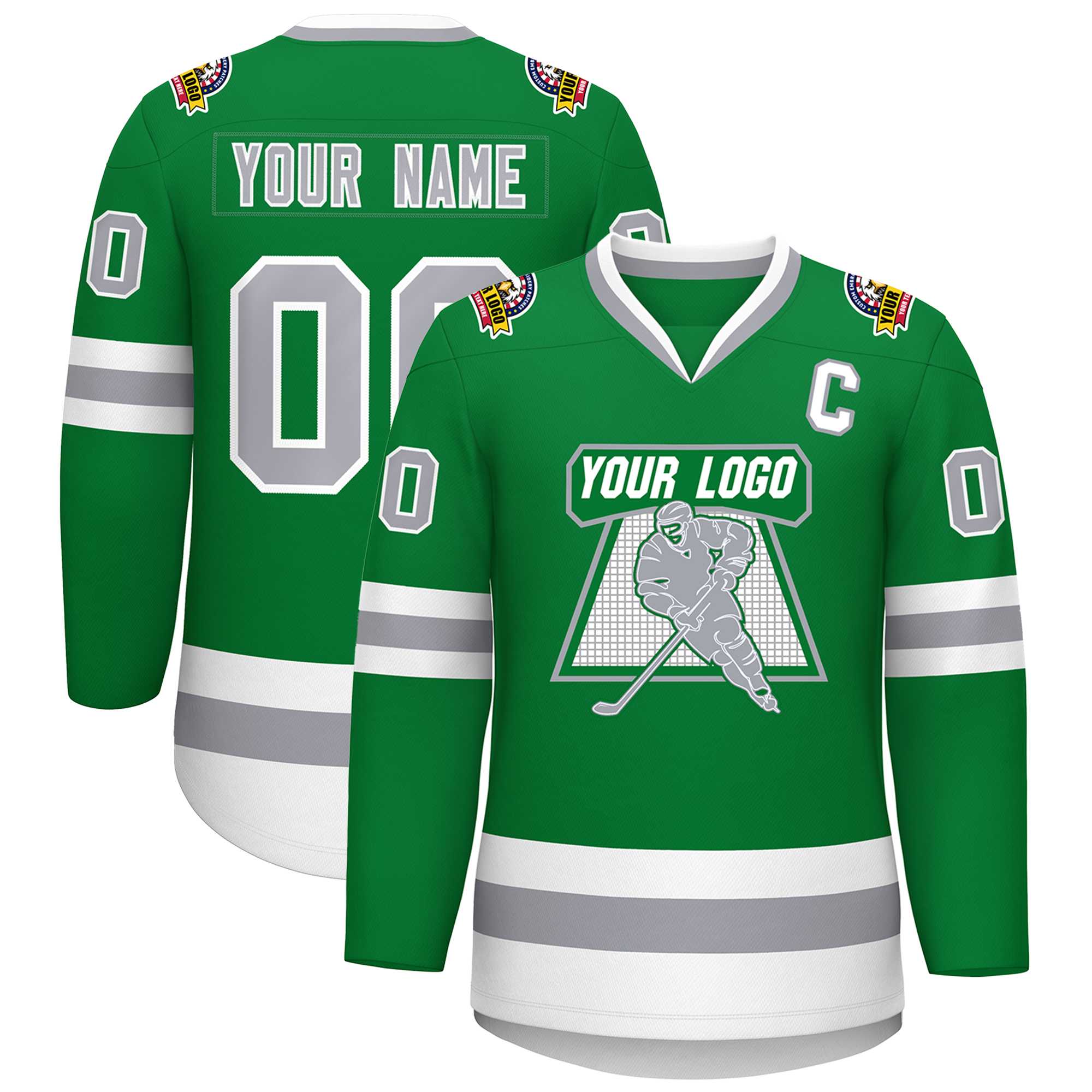 Custom Kelly Green Gray-White Classic Style Hockey Jersey | KXKSHOP