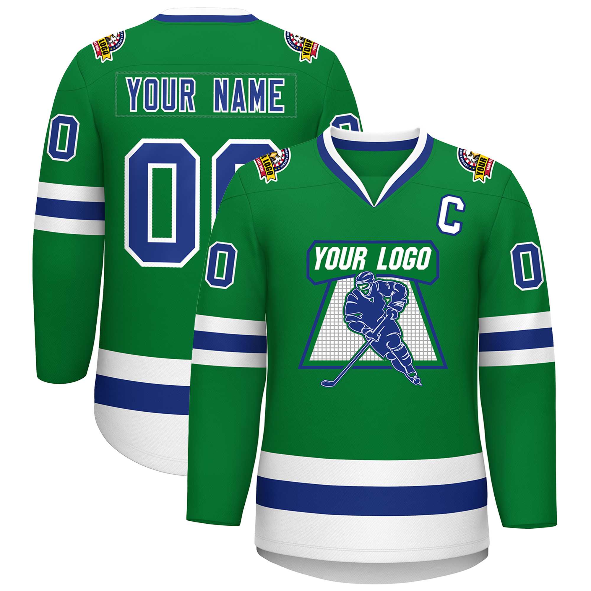 Custom Kelly Green Royal-White Classic Style Hockey Jersey | KXKSHOP