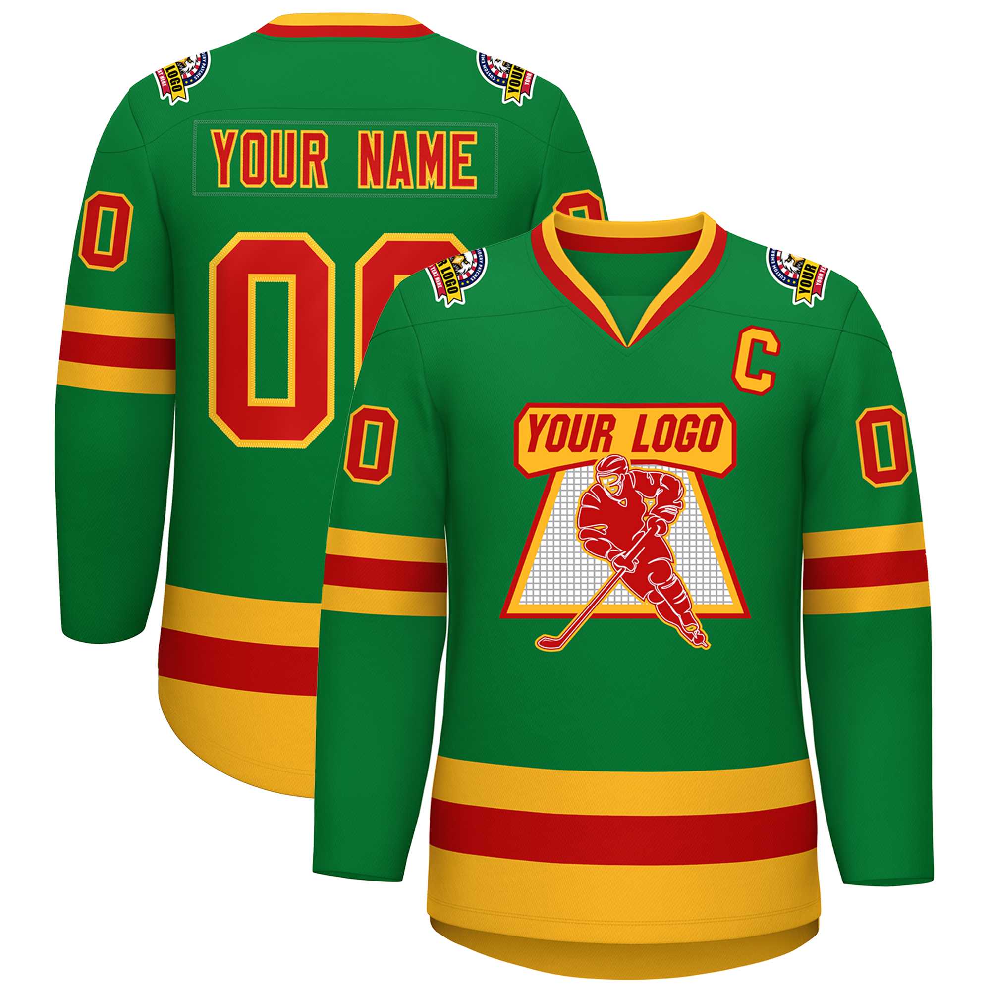 Custom Kelly Green Red-Gold Classic Style Hockey Jersey | KXKSHOP