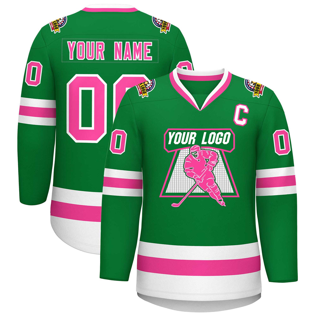 Custom Kelly Green Pink-White Classic Style Hockey Jersey | KXKSHOP