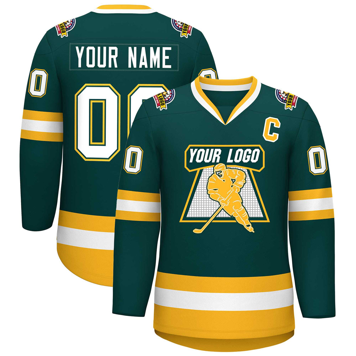 Custom Midnight Green White Olive-Gold Classic Style Hockey Jersey | KXKSHOP