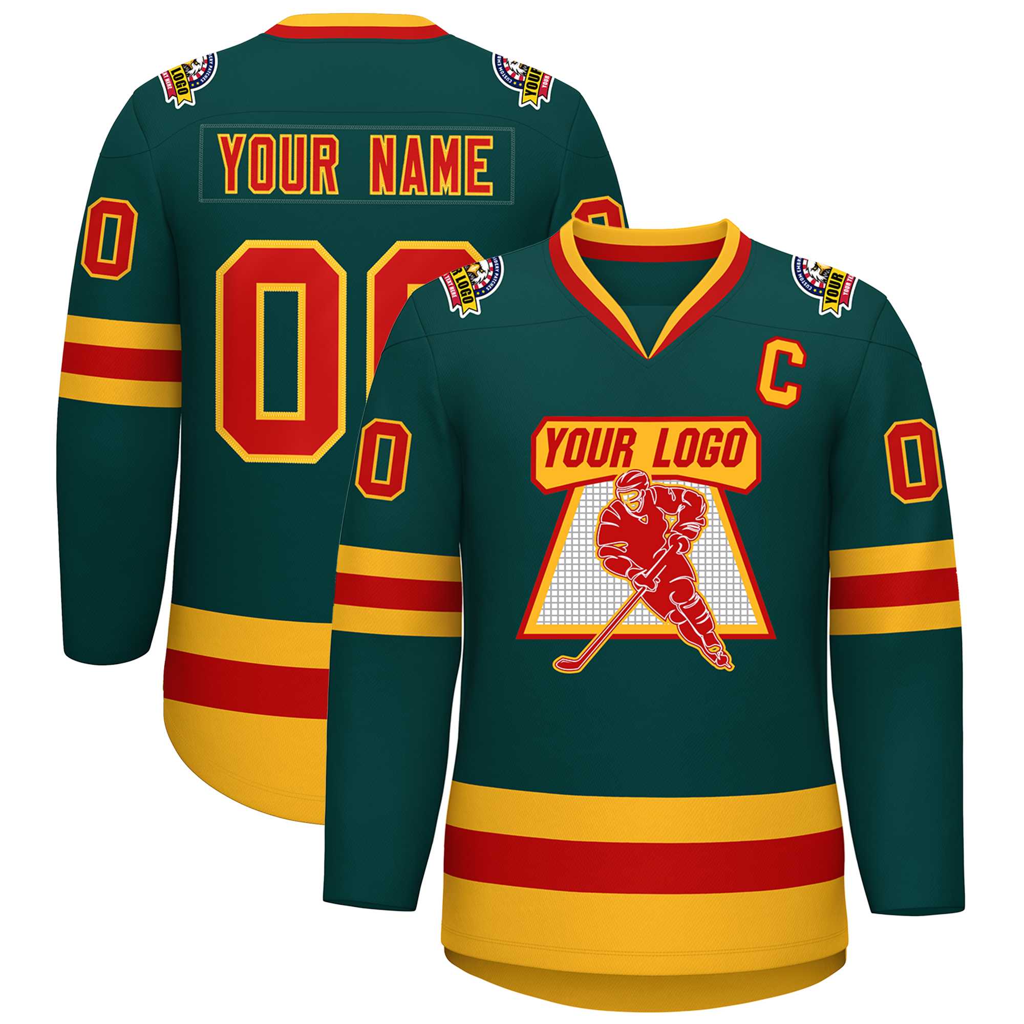 Custom Midnight Green Red-Gold Classic Style Hockey Jersey | KXKSHOP