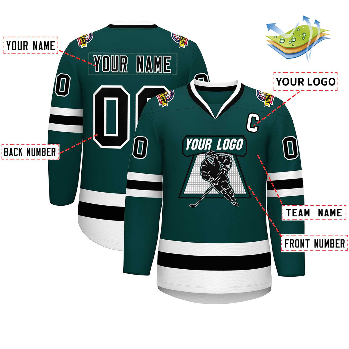 Custom Midnight Green Black-White Classic Style Hockey Jersey | KXKSHOP