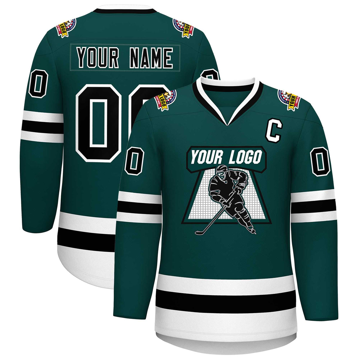 Custom Midnight Green Black-White Classic Style Hockey Jersey | KXKSHOP