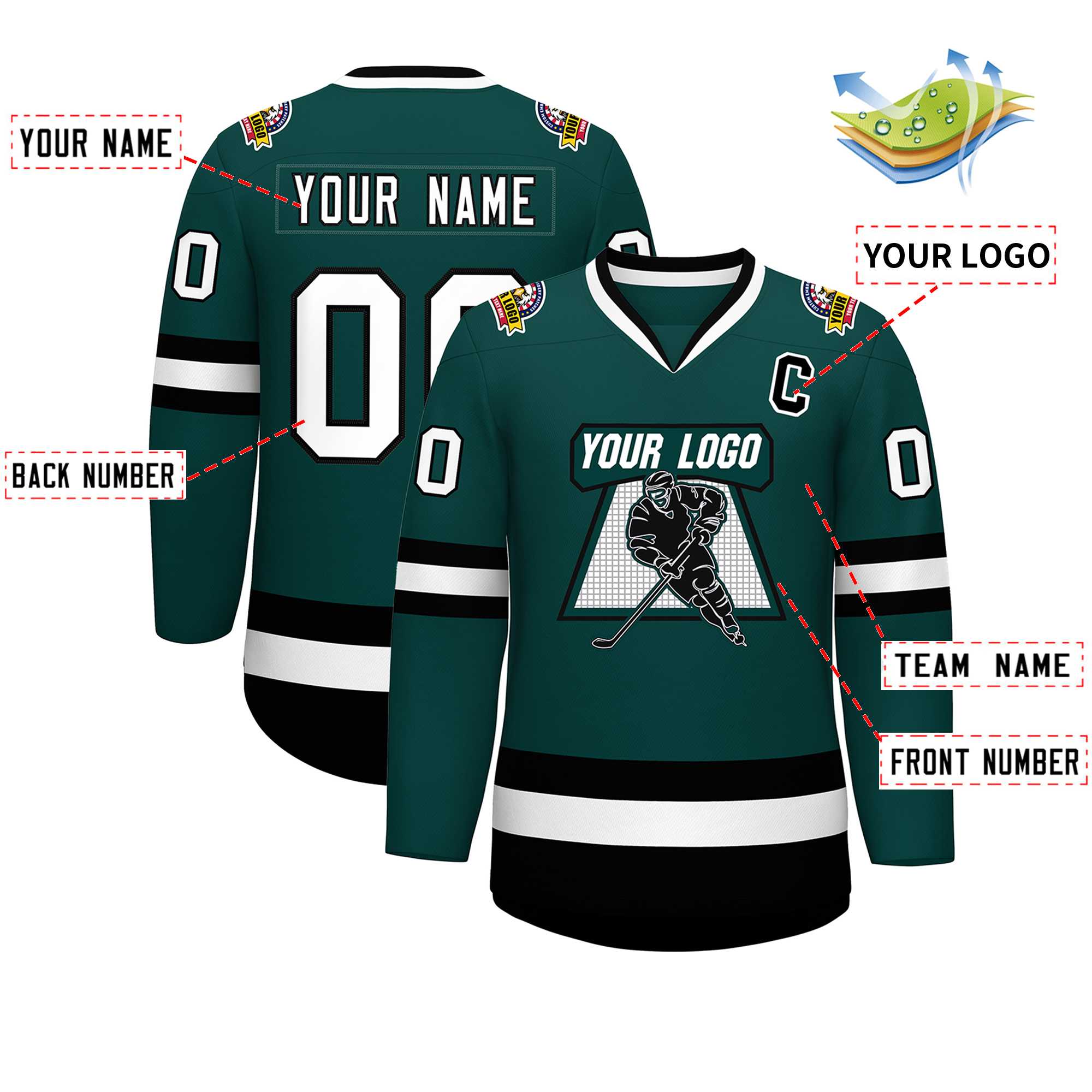 Custom Midnight Green White-Black Classic Style Hockey Jersey | KXKSHOP