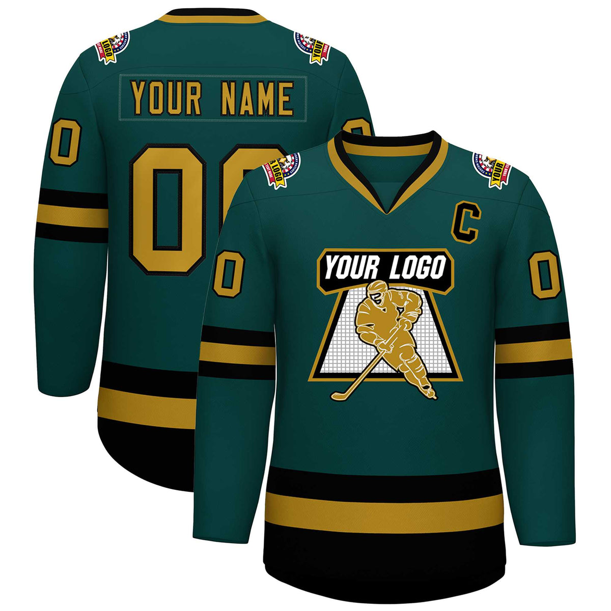 Custom Midnight Green Old Gold-Black Classic Style Hockey Jersey | KXKSHOP